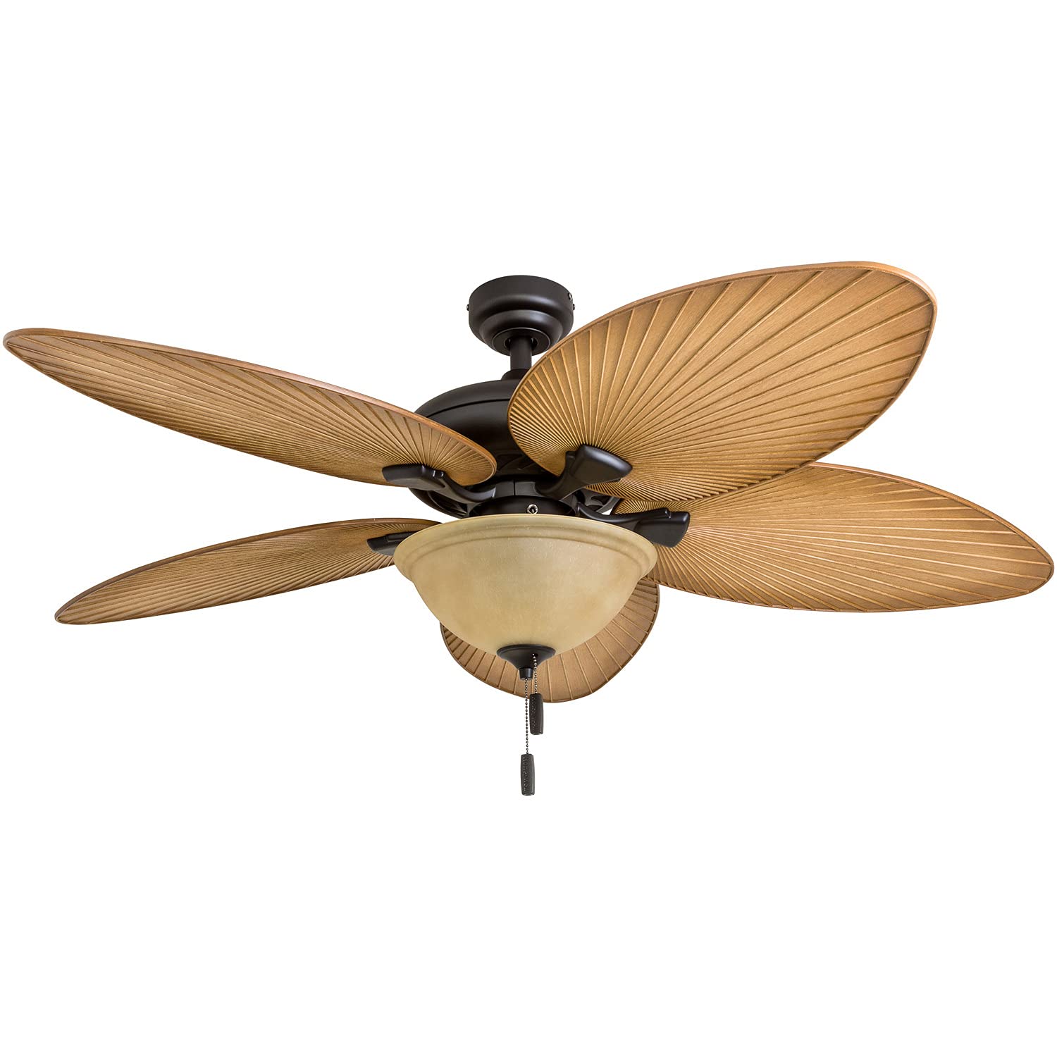 Honeywell Ceiling Fans Palm Valley, 52 Inch Tropical Indoor Outdoor Ceiling Fan with Light, Pull Chain, Three Mounting Options, 
