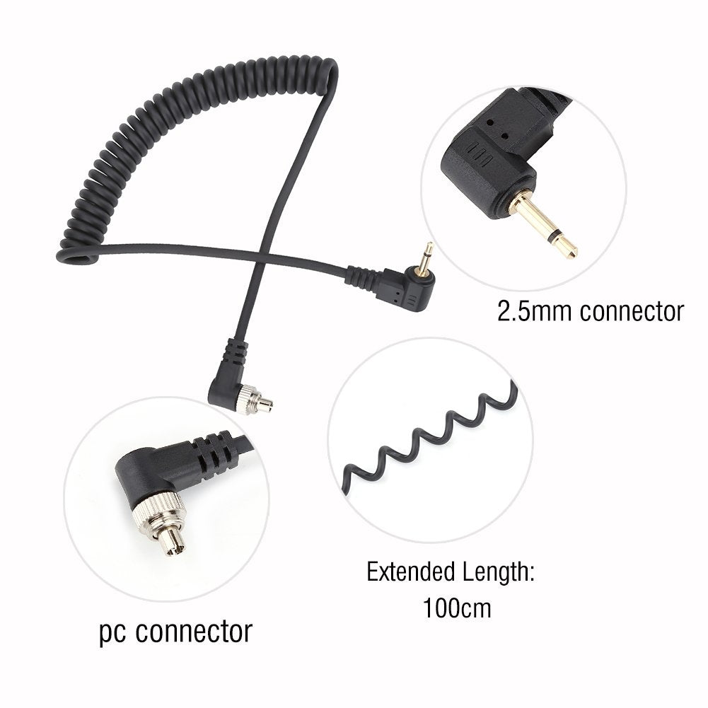 Acouto 2.5Mm To Male Flash Pc Sync Cable Cord With Screw Lock Extended Coiled Wire