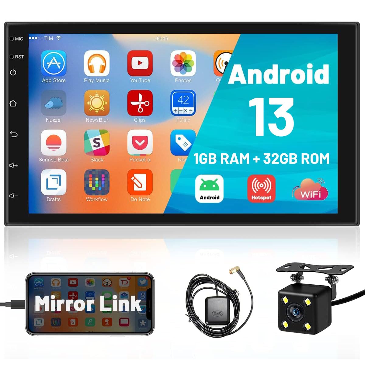 1G+32G Hikity Double Din Android Car Stereo 7 Inch Touch Screen Car Radio in Dash GPS Navigation Bluetooth FM Radio with Dual USB WiFi Mirror Link for iOS/Android Phones