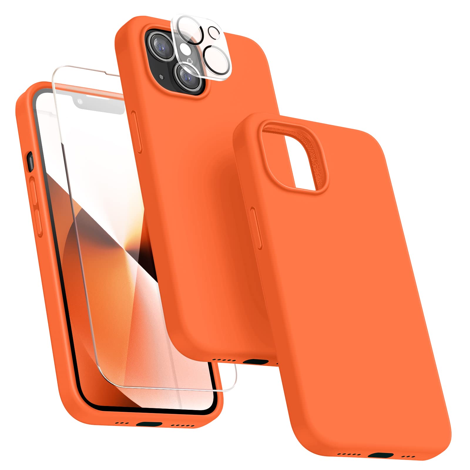 Dssairo 5 In 1 Iphone 13 Case: Liquid Silicone Shockproof & Ultra Slim, With 2 Screen & Camera Protectors (6.1'', Orange)