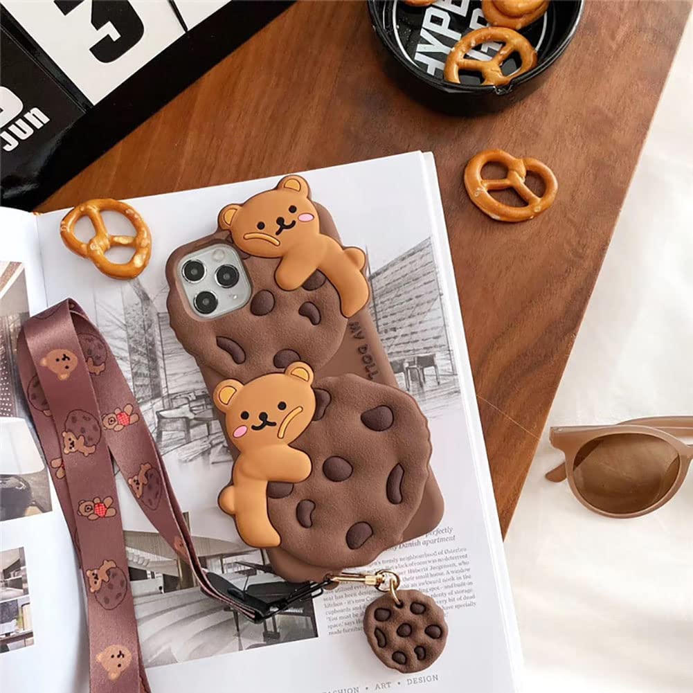 Yatchen For Iphone 6/7/8 Case Cookie Bear Kawaii Phone Cases,Cute Case With Strap Lanyard 3D Cartoon Bear Soft Silicone Protecto
