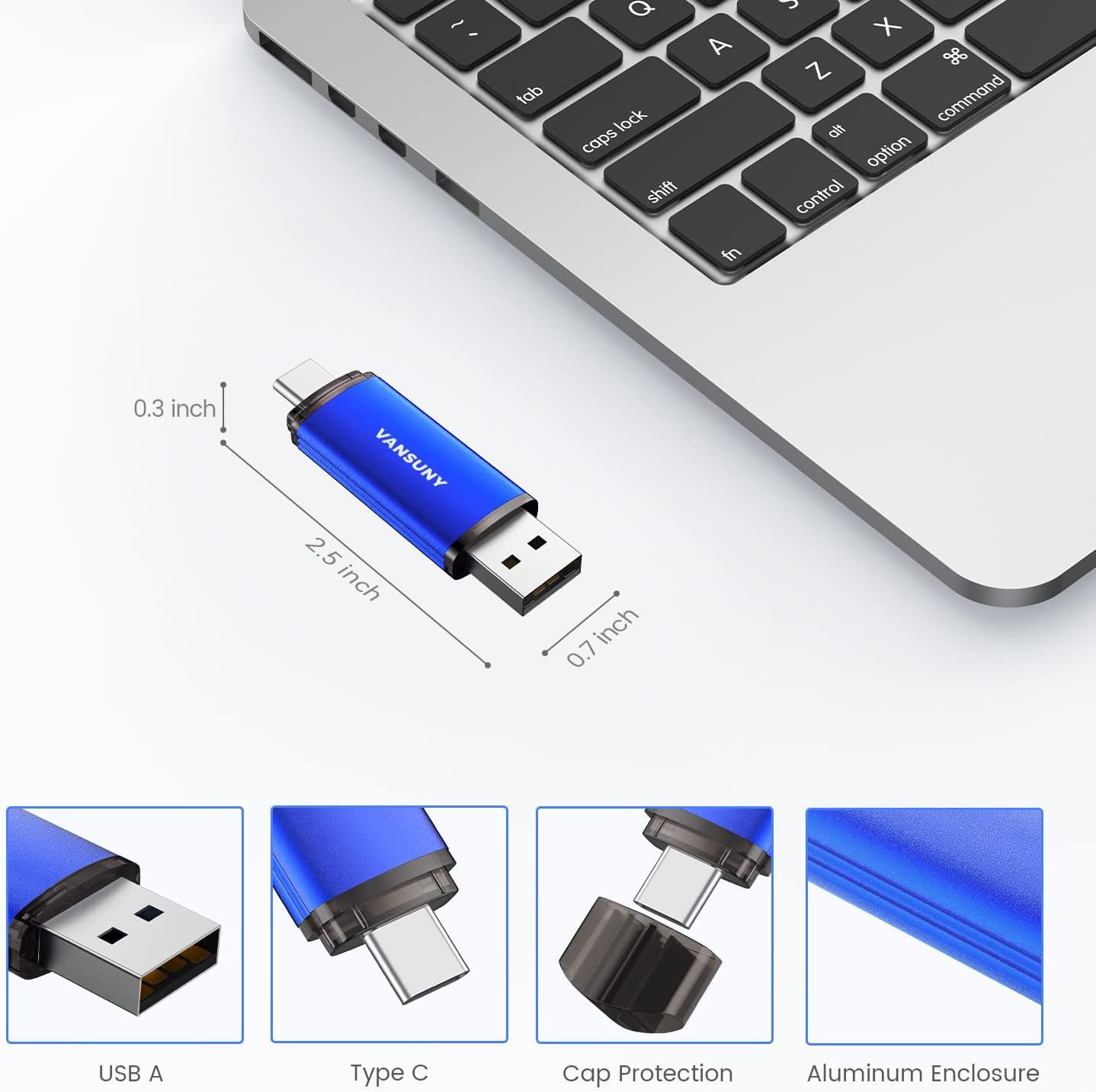 Vansuny 32Gb Usb Type C Flash Drive 2 In 1 Dual Flash Drive Usb A + Usb C Otg Flash Drive For Android Smartphone Tablet Computer Laptop (Blue)
