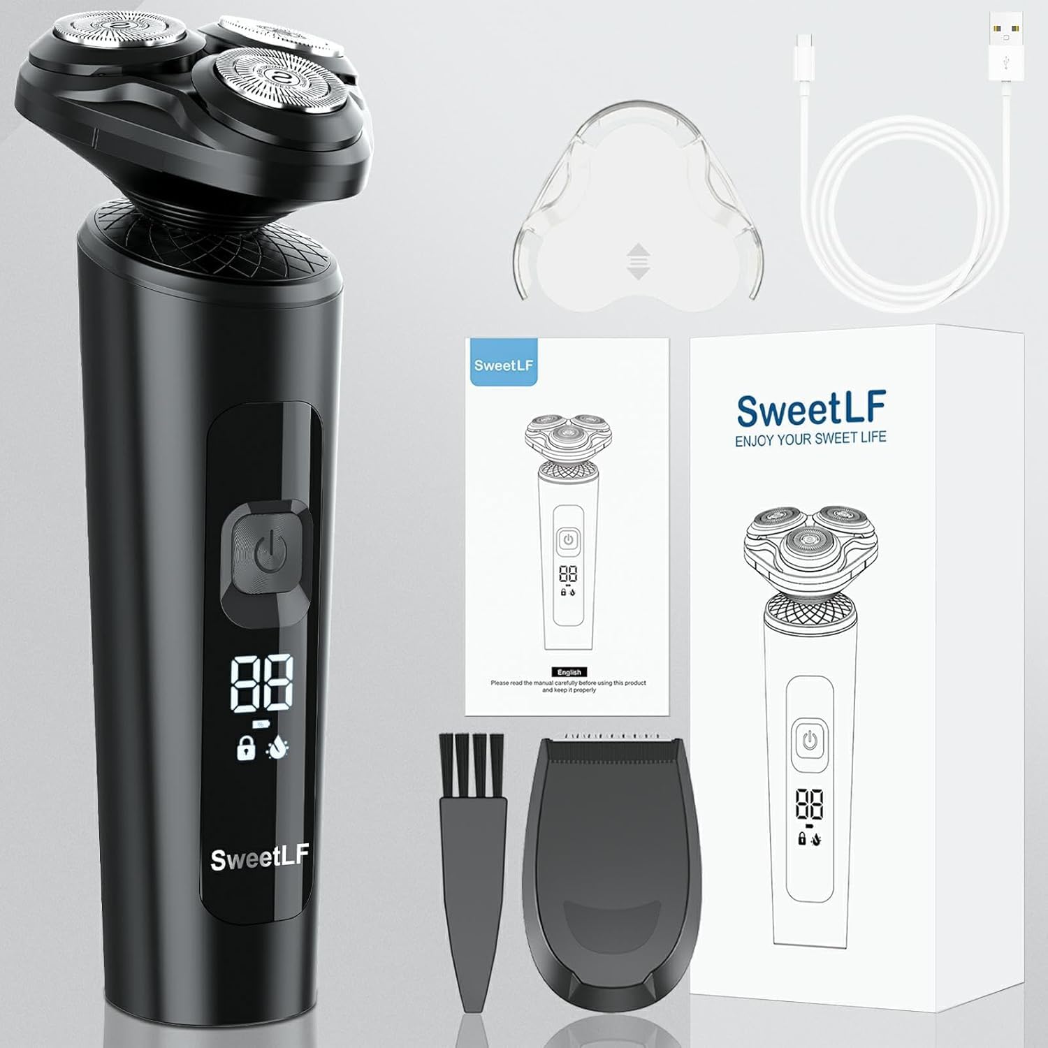 Sweetlf Electric Razor For Men, 2024, Ipx7 Waterproof, Type C Rechargeable, Led Display, Close & Clean Shave, Easy To Clean, 120