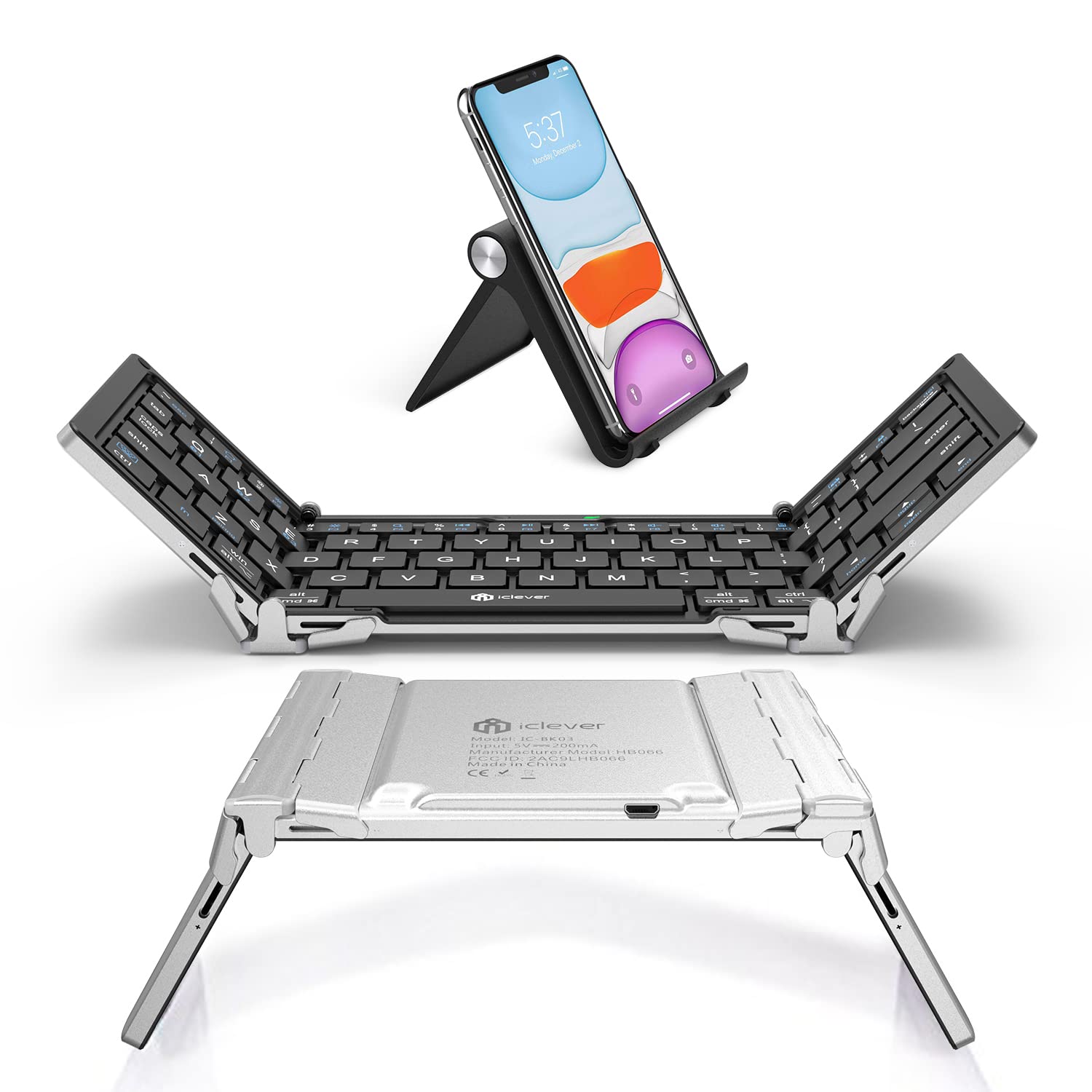 Iclever Foldable Bluetooth Keyboard, Bk03 Folding Travel Keyboard, Metal Build, Usb C Charge, Portable Keyboard With Stand Holde