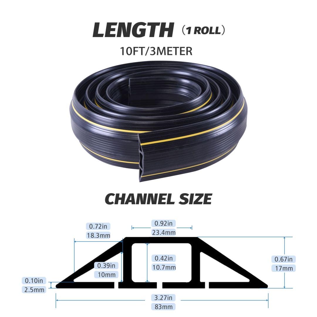 Vilmon 10Ft Floor Cord Cover, Heavy Duty Pvc Floor Cable Cover,Wire Cover To Protect Wire Prevent Cable Trips For Home Office,Ca