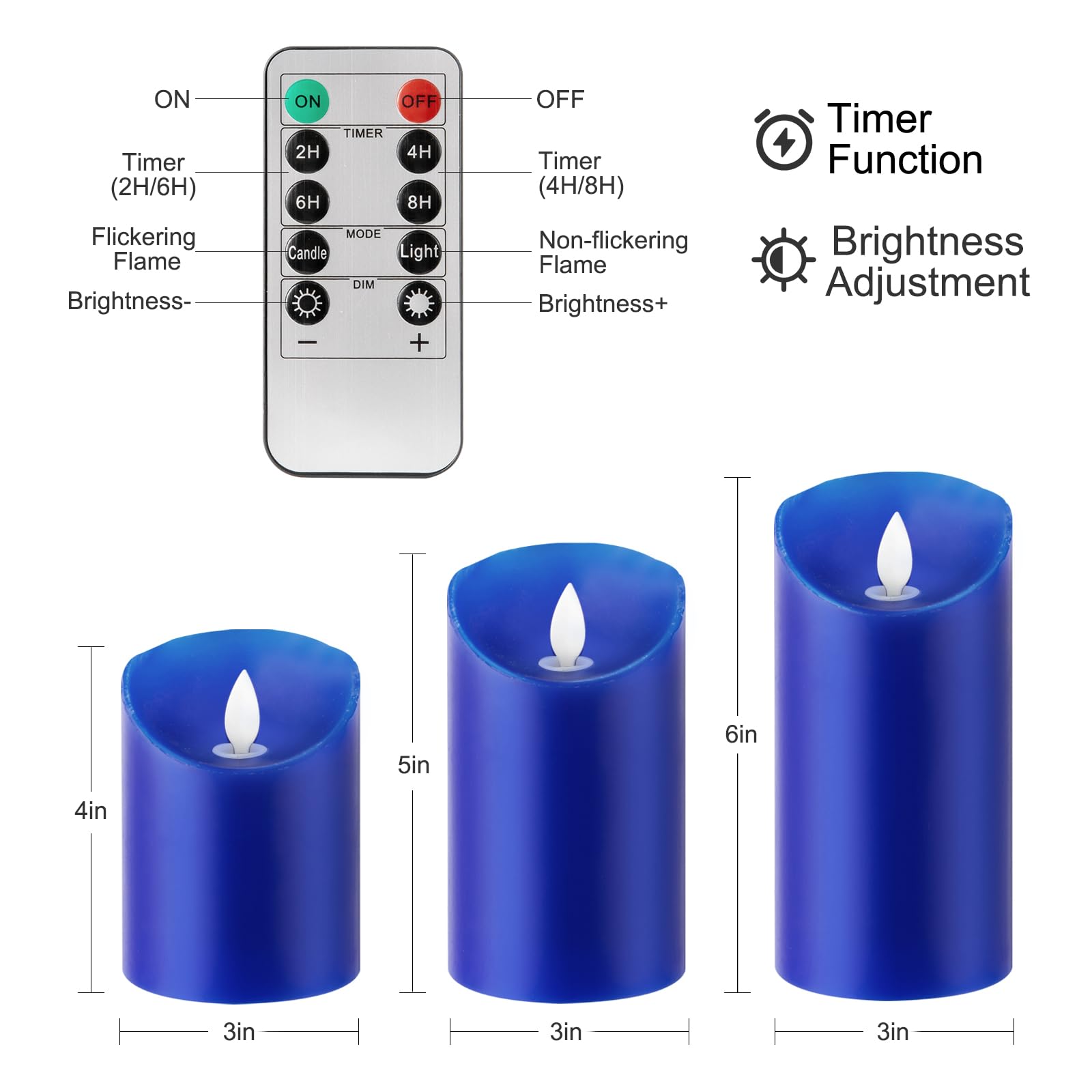 Windshell Blue Flame Candles (Blue Led Light Source), Moving Wick Design, Real Wax/Battery Operated, Remote Control With Timer A