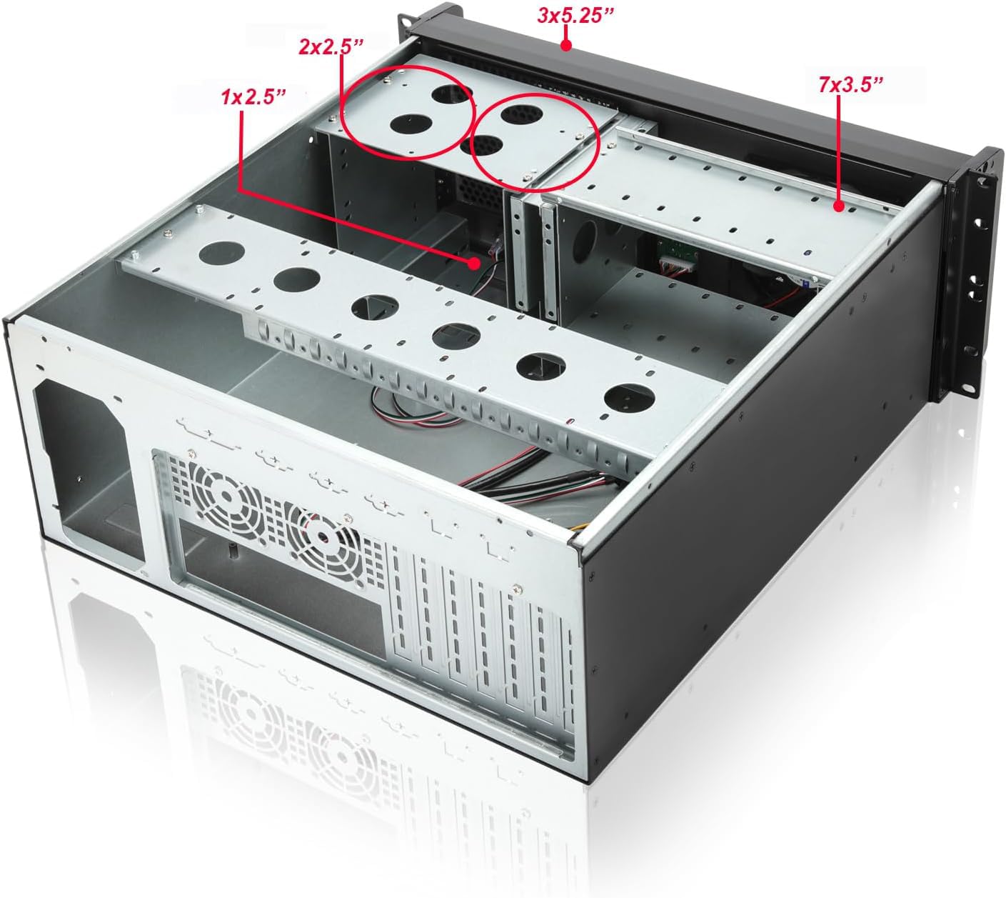 Rackchoice 4U Rackmount Server Chassis With 3X5.25 Front Bays+7X3.5 +3X2.5 Drive Bays
