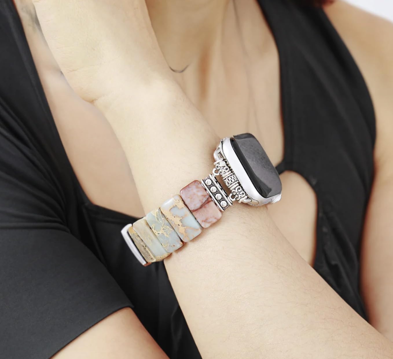 Cape Diablo Smart Watch Band For Women - Handmade Gemstone Strap - Compatible With 38Mm-45Mm Apple Faces