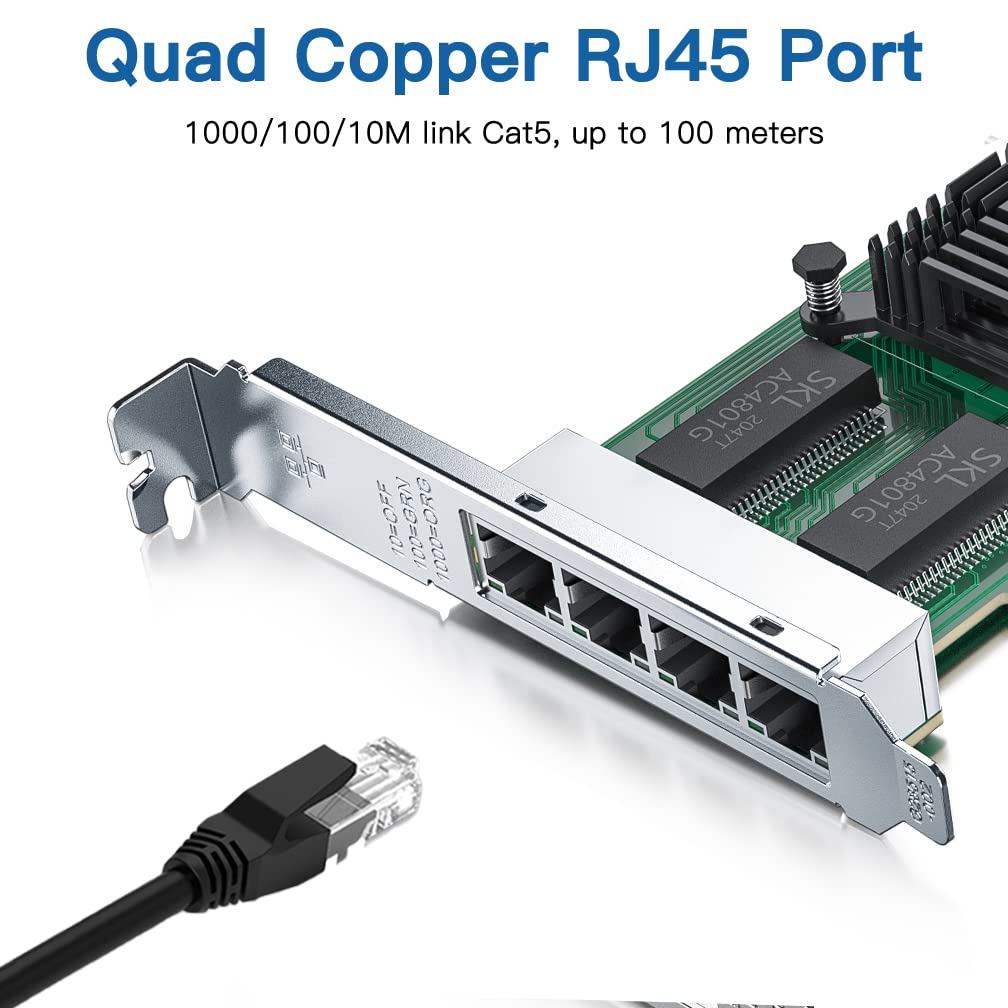 Gigabit 4 Port Nic With Intel I350 Chip, 1Gb Network Card Compare To Intel I350 T4 Nic, Quad Rj45 Ports, Pci Express 2.1 X4, Eth