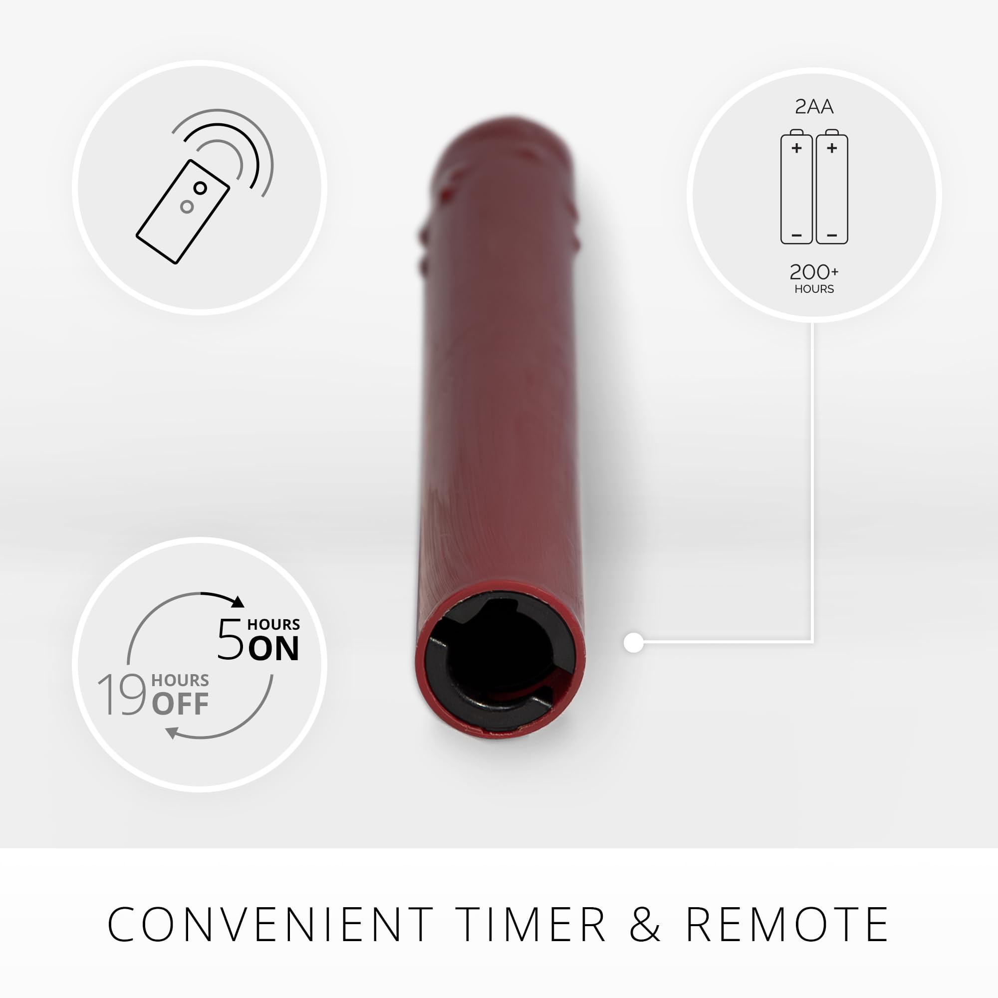 Luminara Burgundy Set Of 2 Wax Drip Flameless Candle Tapers (1 X 9.5 Inch), Moving Flame Led Candle Unscented Real Wax With Drip