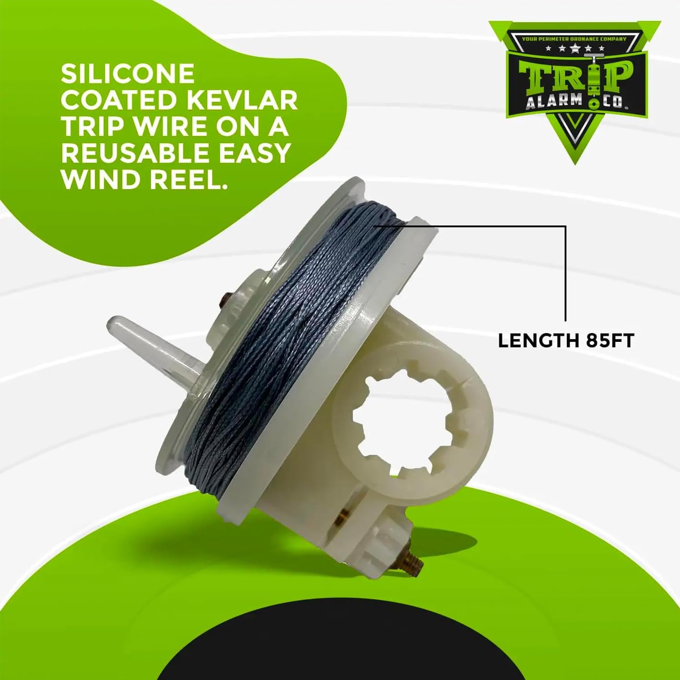 Trip Alarm Co Kevlar Trip Wire On Reusable Reel (2 Pack)   Early Warning Perimeter Defense For All Devices   85Ft Silicon Coated