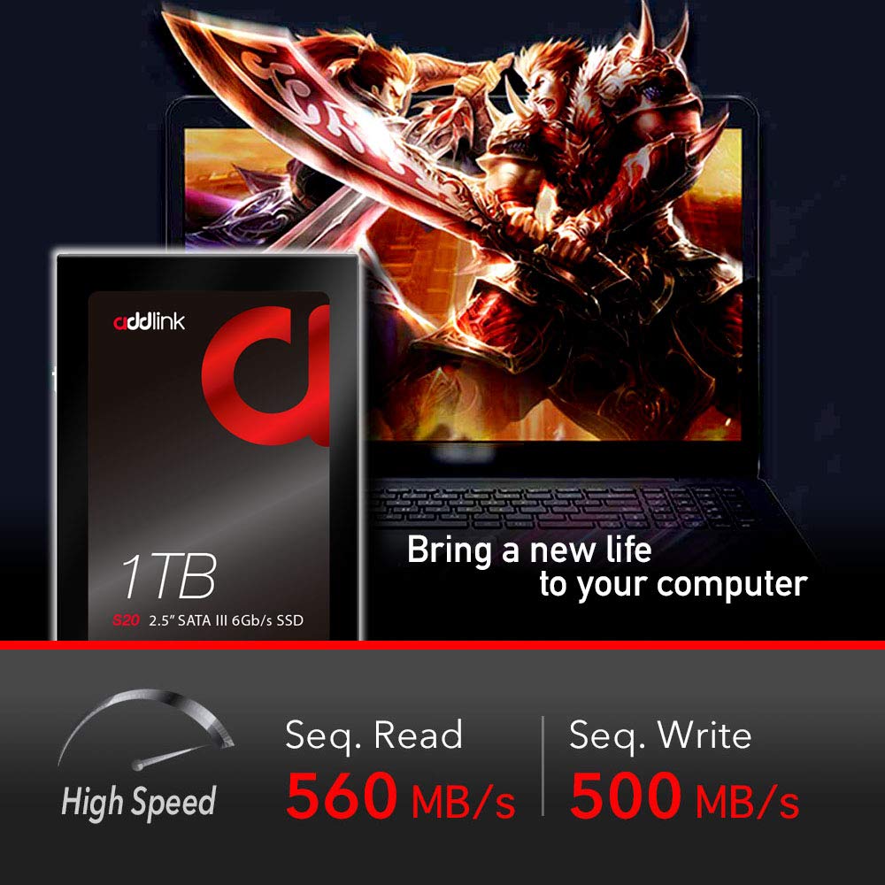Addlink S20 1Tb Ps4 Compatible Sata Iii 2.5'' Inch Extreme Quality Internal Ssd 500Mb/S Maximum Speed, Perfect Hdd Replacement/U