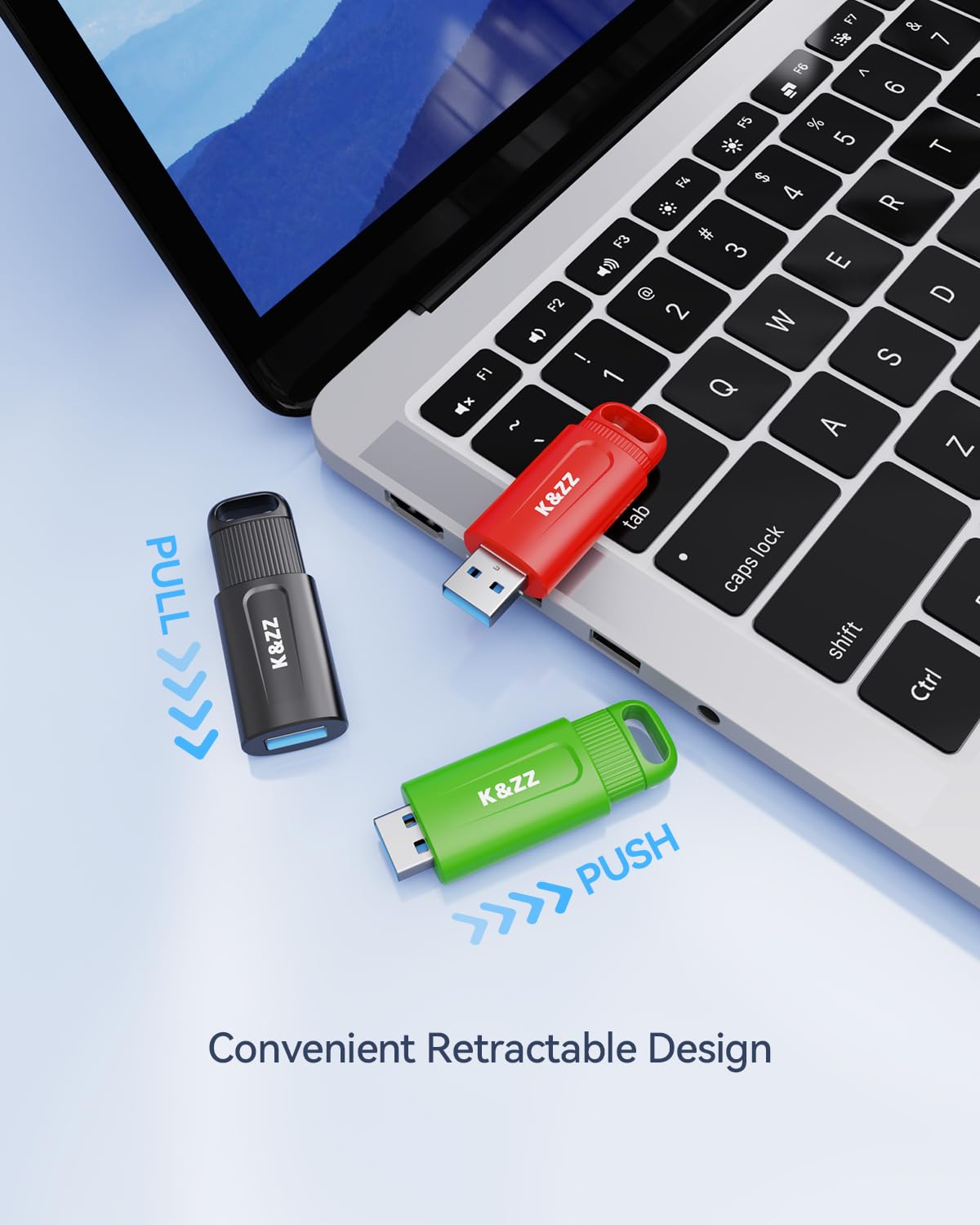 K&Zz 64Gb Flash Drive 5 Pack Usb Flash Drives 64 Gb Thumb Drive Retractable Usb 3.0 Drive Memory Stick Jump Drives Multipack 64G 3.0 (5 Colors: Black Red Blue Green Purple)
