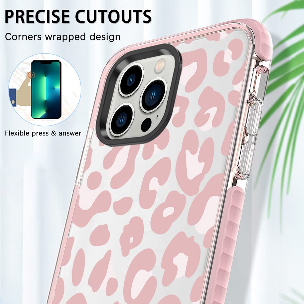 Ziye Clear Case For Iphone 13 Pro Max Cover Pink Leopard Design Shockproof Soft Tpu Bumper Protective Phone Case For Women Girls