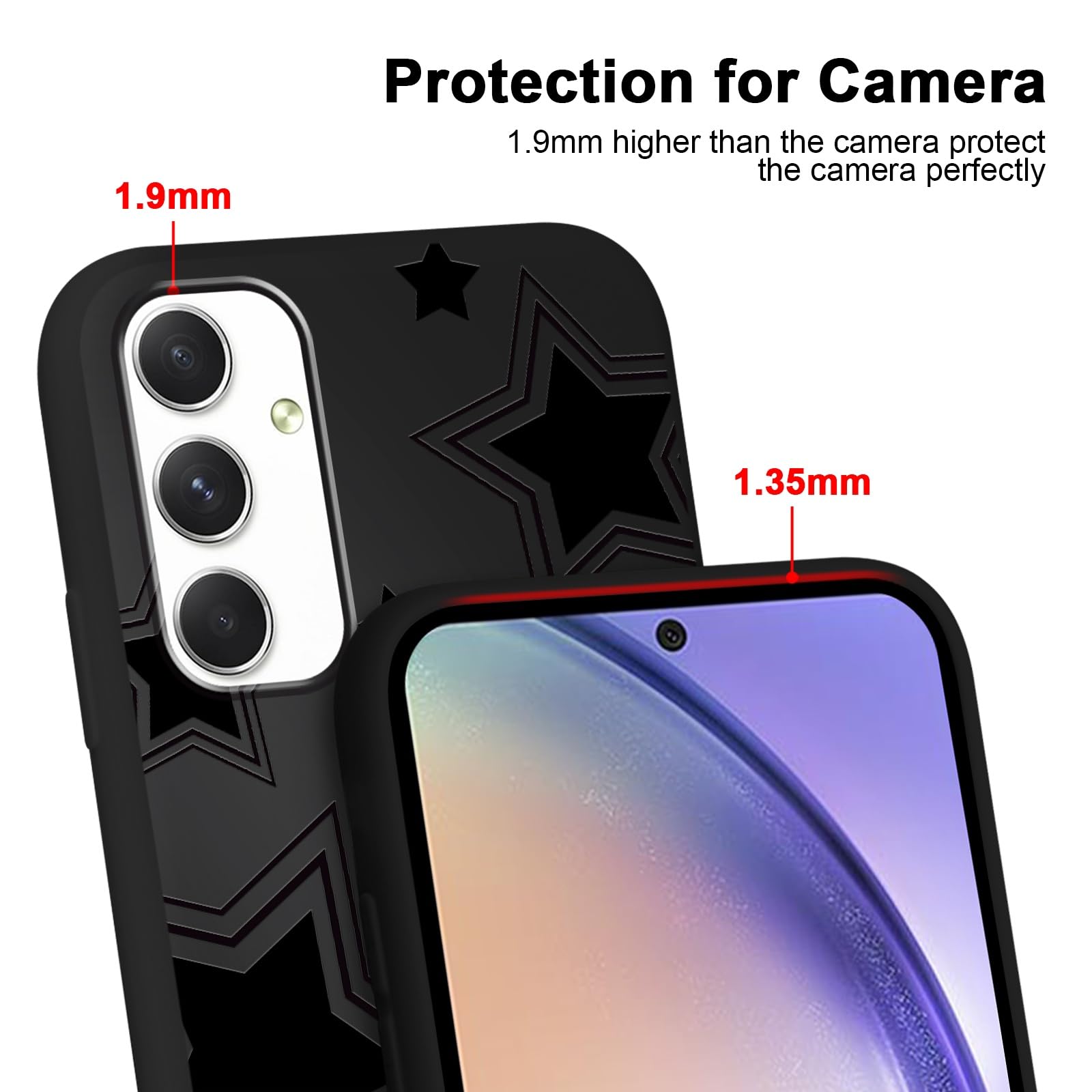Lioscre Cute Cool Star Phone Case For Samsung Galaxy A54 5G 6.4'', Aesthetic Coquette Black Pattern Print Design Case Soft Slim