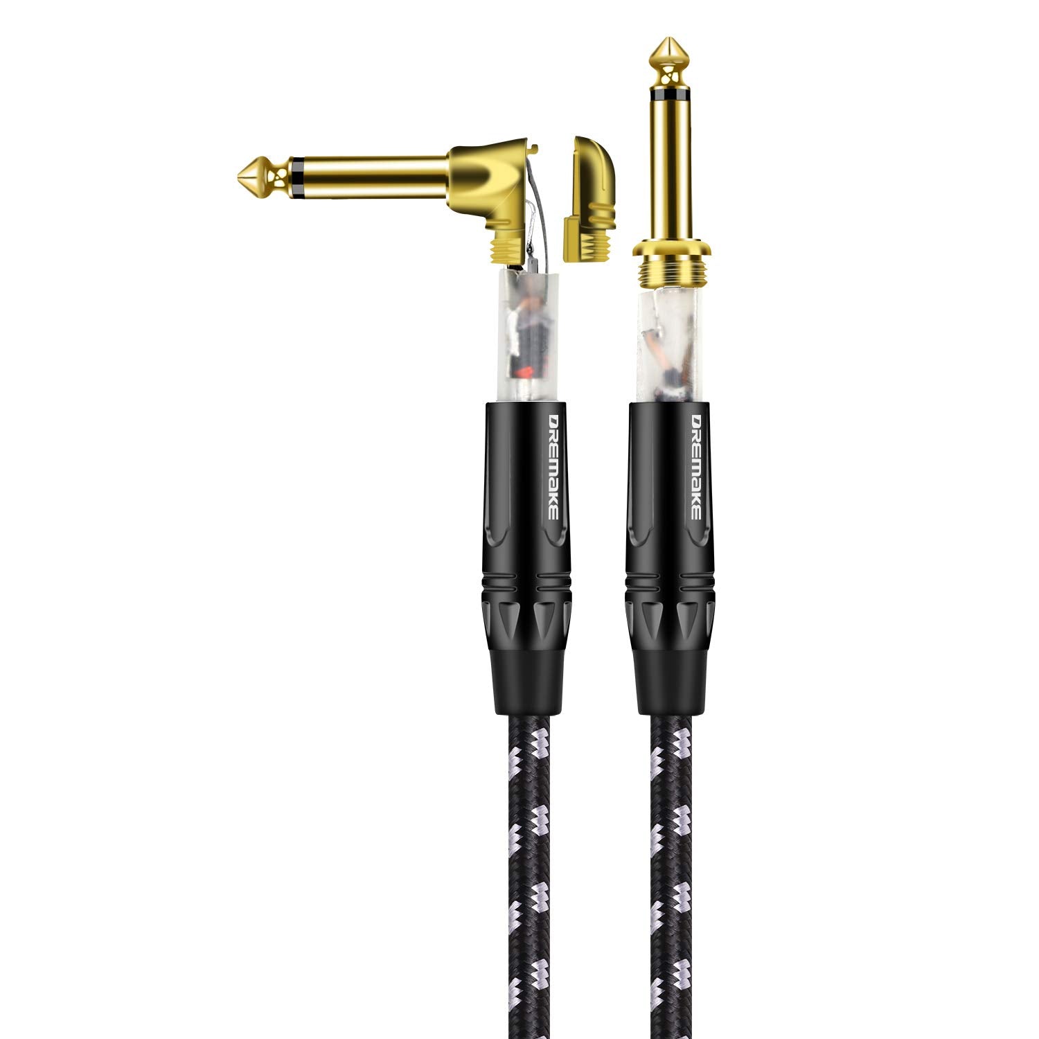 Dremake Straight To Right Angel Patch Cable, Black/White Tweed Quarter Inch Cable 1/4'' (6.3Mm) Guitar Amp, 15 Foot Guitar Cord