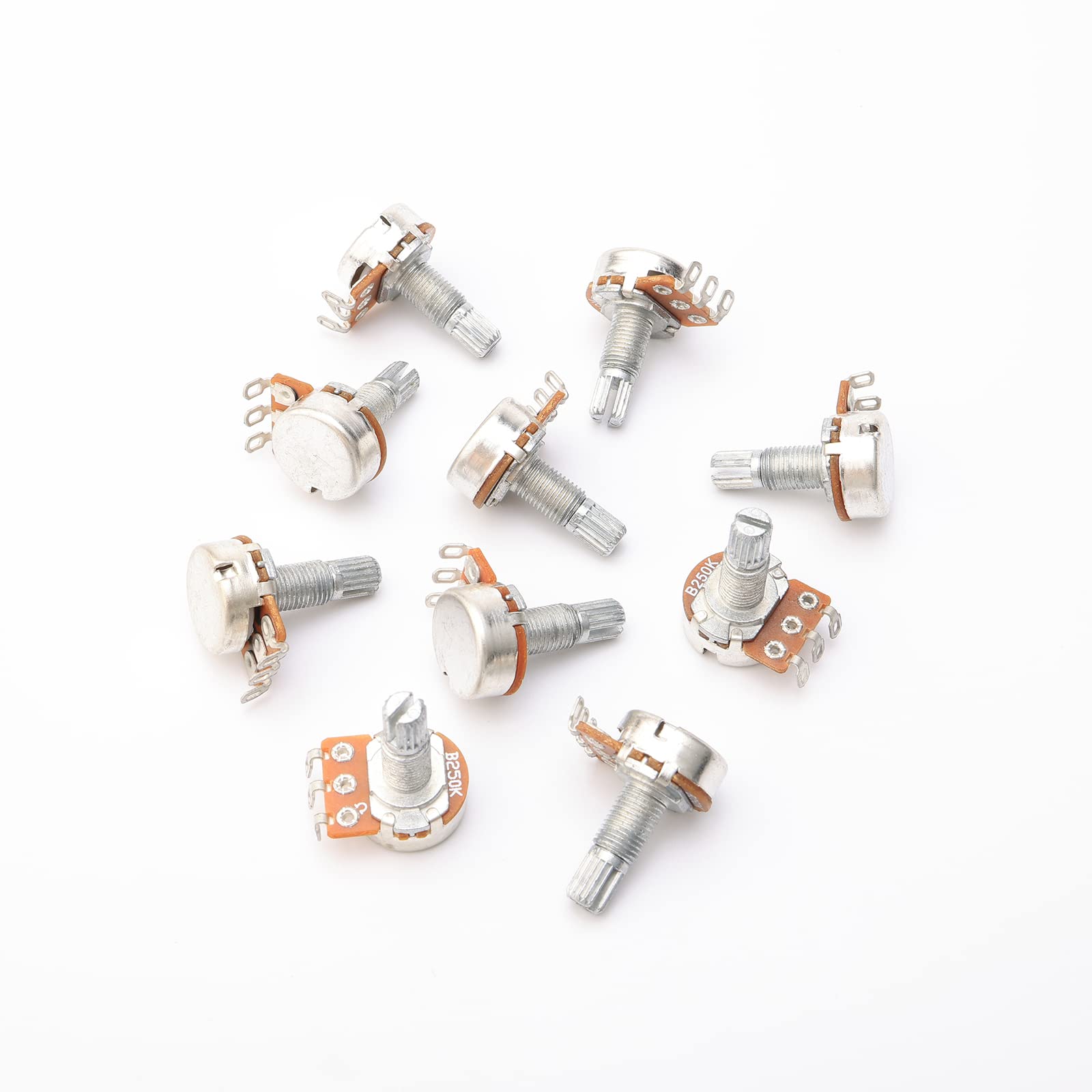 Guitar Potentiometers Split Shaft Pots Audio Tone Switch Control Pack Of 10 (B250K)