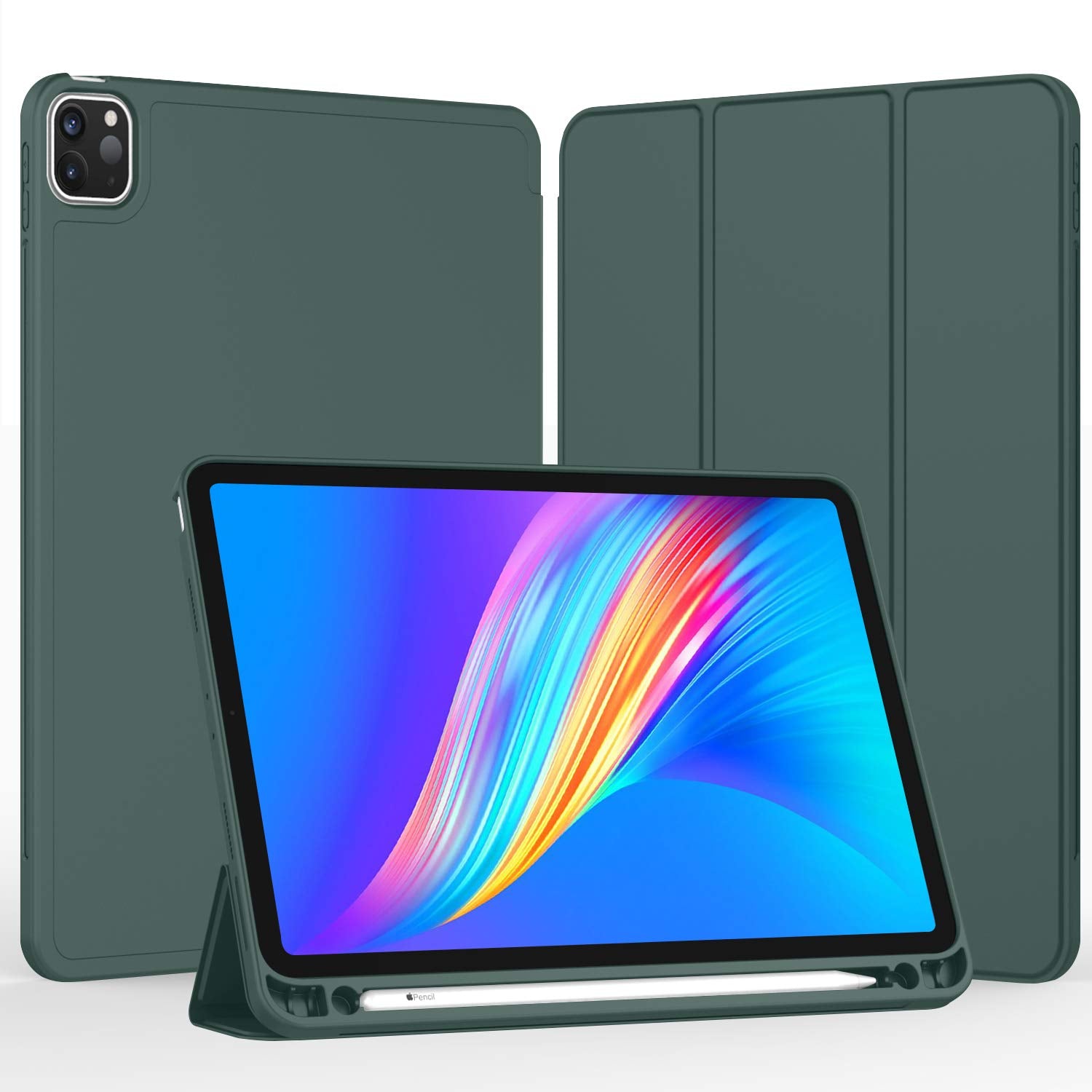 Imieet New Ipad Pro 11 Inch Case 2022(4Th Gen)/ 2021(3Rd Gen) With Pencil Holder [Support Ipad 2Nd Pencil Charging/Pair],Trifold Stand Smart Case With Soft Tpu Back,Auto Wake/Sleep(Midnight Green)