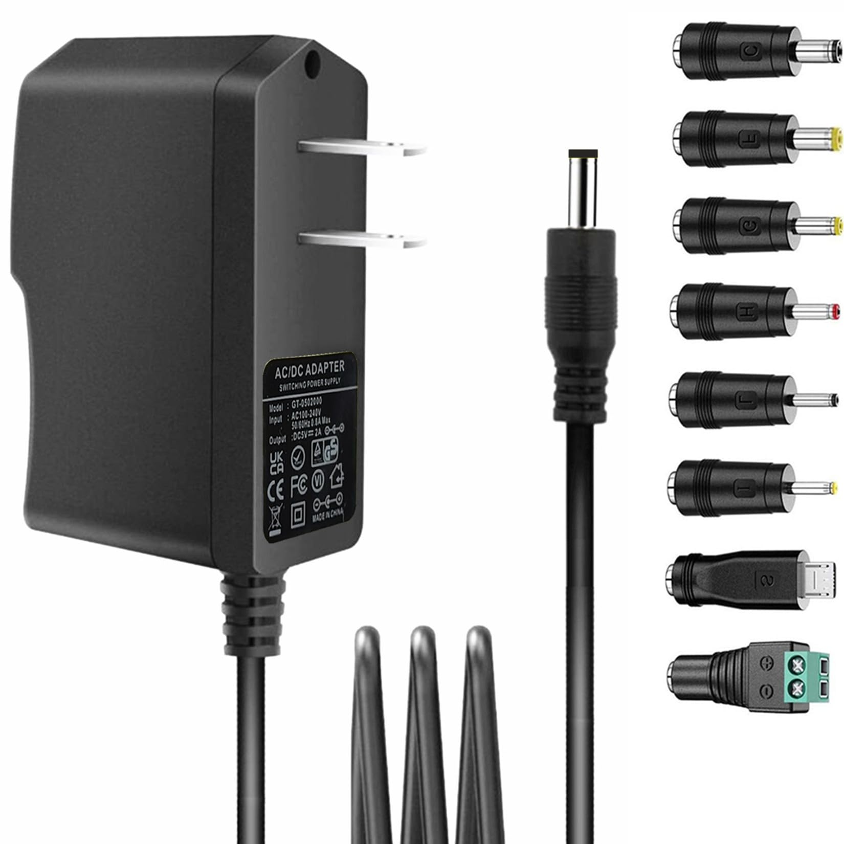 Universal 5V 1A 2A Ac Adapter Power Supply Cord With 8 Dc Plug Tips Ac To Dc5V 1.5A 1A 800Ma 600Ma 500Ma 400Ma 300Ma 200Ma 100Ma