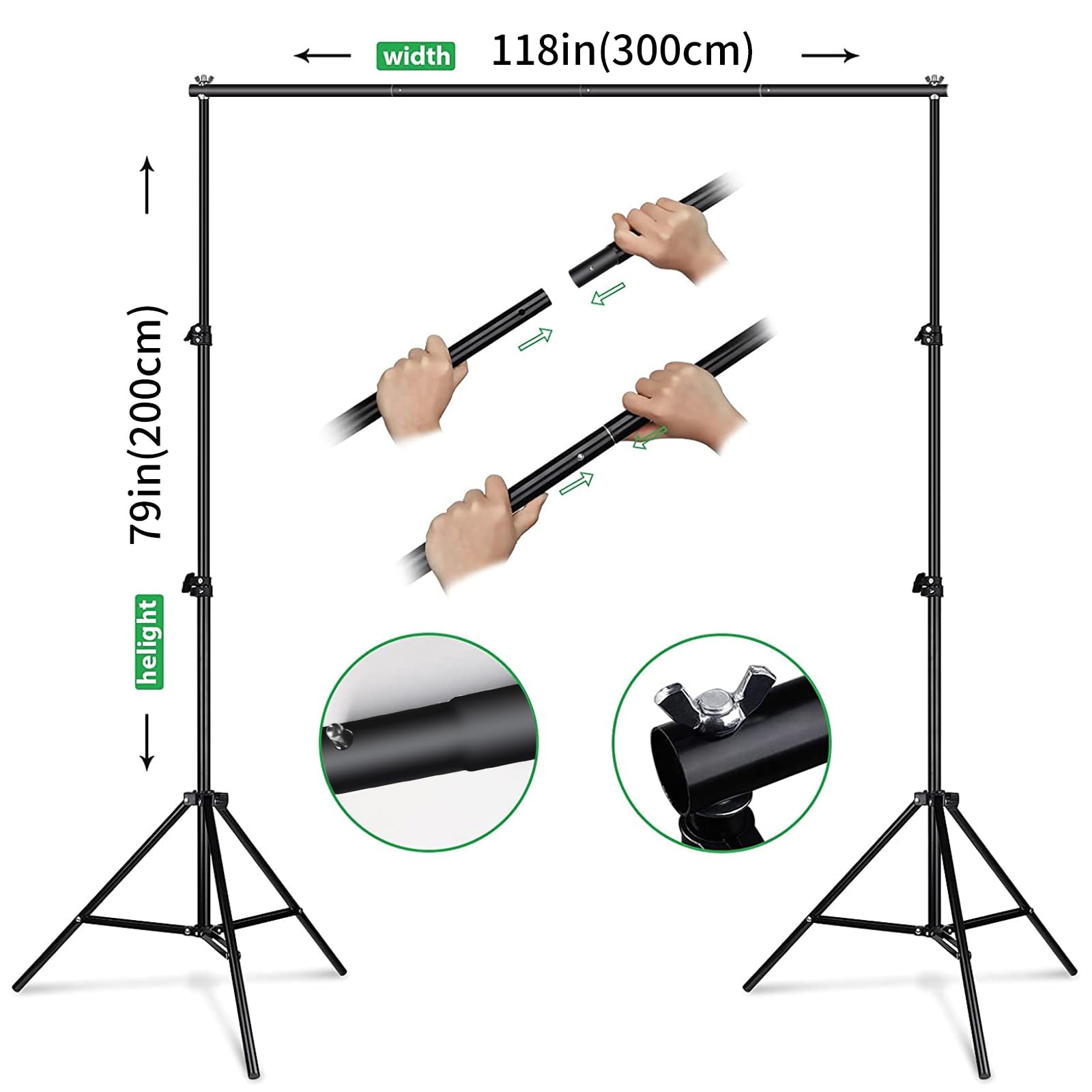 Fotocreat Backdrop Stand Kit 6.5X10Ft Adjustable Photography Photo Studio Background Support System With Carry Bag And,4 Backdro