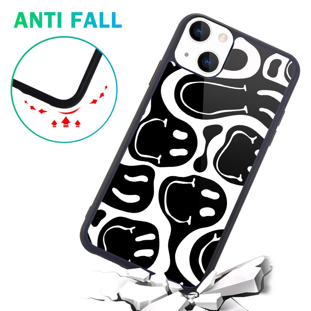 Maycari Compatible With Iphone 13 Mini Case For Children Women Smile Face Design, Hard Back Cover With Black Funny Cute Cool Art