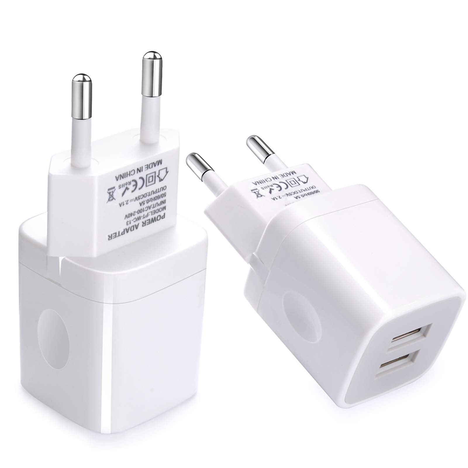 European Wall Charger, Vifigen 2 Pack Usb 2.1Amp Universal Europe Charger Block Dual Port Plug Compatible For Iphone 16 15 14 13 12 11 Pro Max Xs Xr X Se 8 7 6 Plus,Samsung S24 S23 A15,Note 20,Lg,Moto