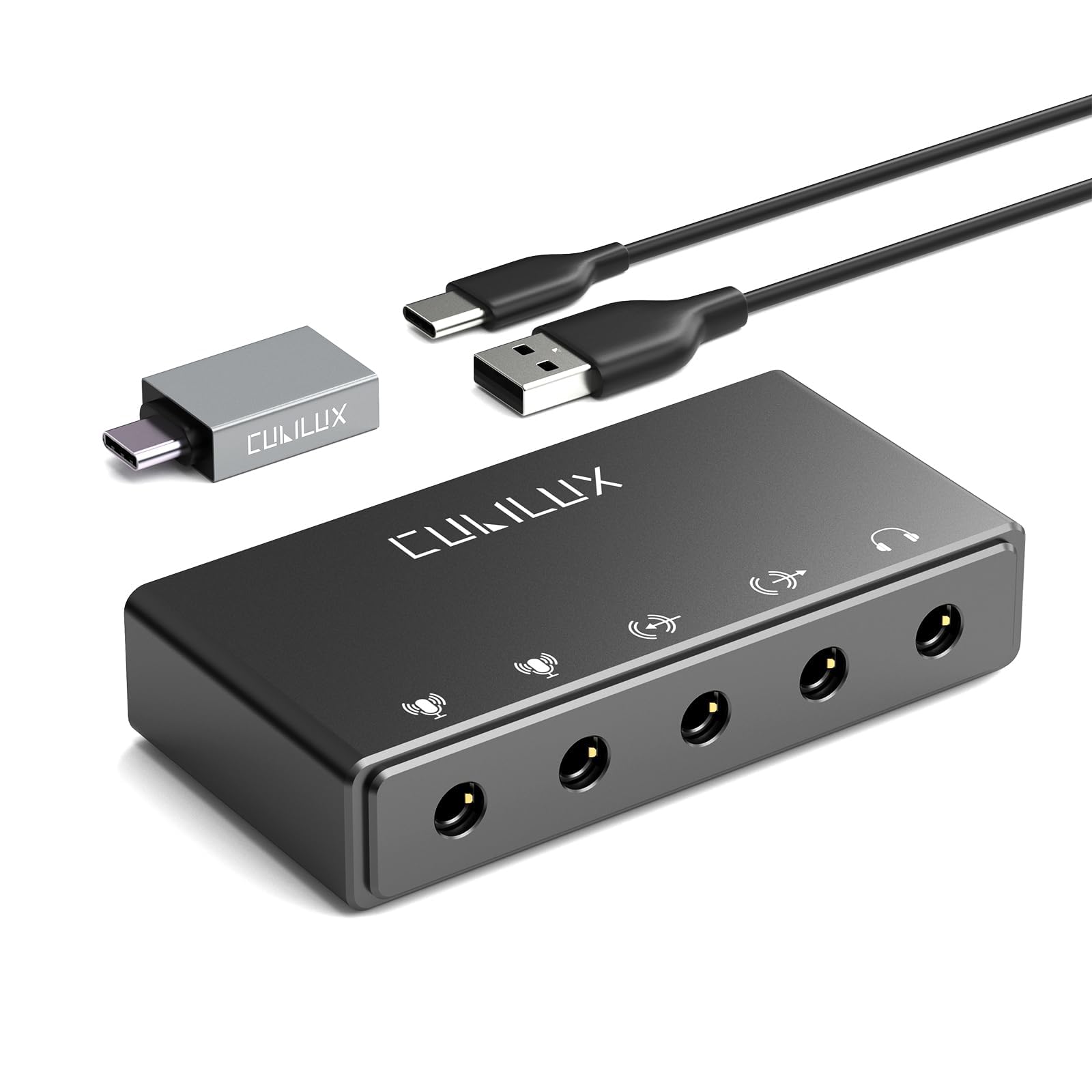 Cubilux CB5 USB Audio Interface for Recording, Streaming, Podcasting, USB to 3.5mm Sound Card with Stereo Microphone Input, Line