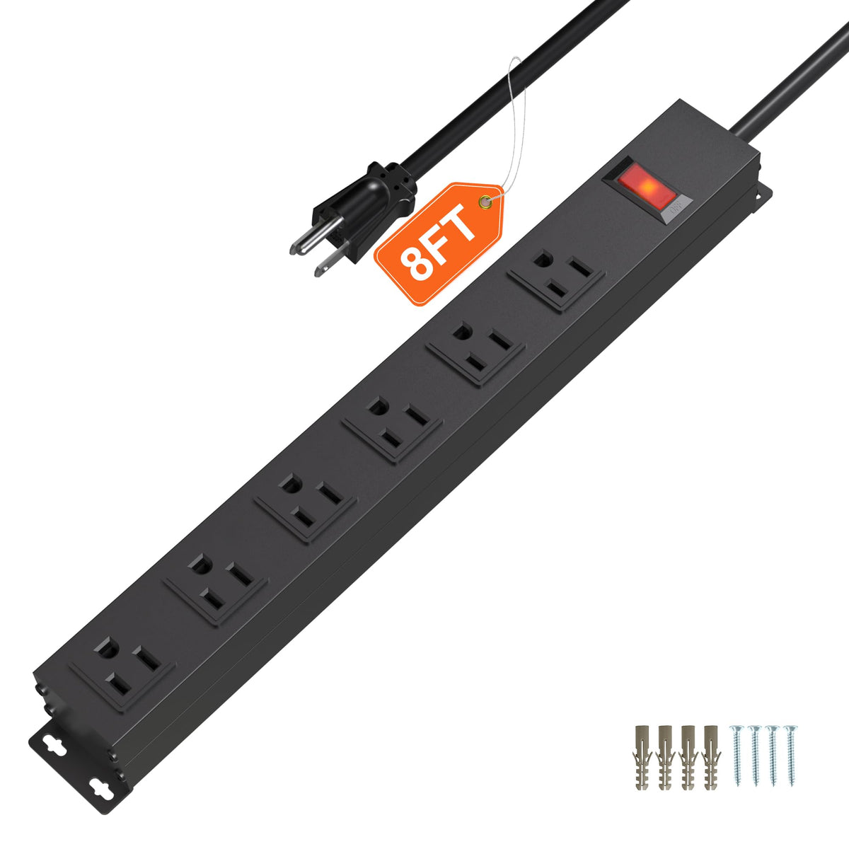 Cfmaster 6 Outlet Heavy Duty Power Strip With Long Power Cord,Mountable Power Strip Without Surge Protector For Garage,Industria