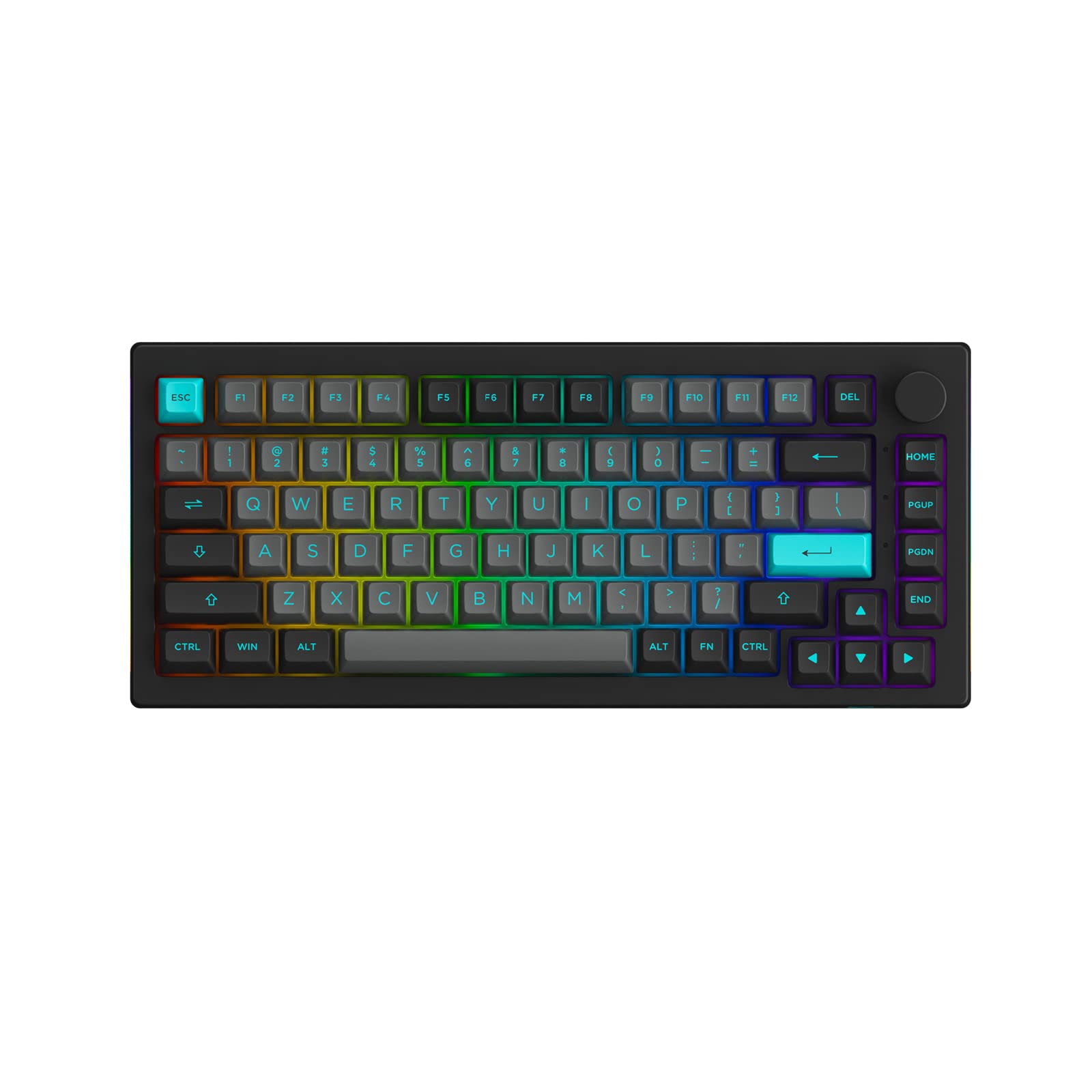 Akko 5075B Plus Mechanical Keyboard 75% Percent Rgb Hot Swappable Keyboard With Knob, Black&Cyan Theme With Pbt Double Shot Asa