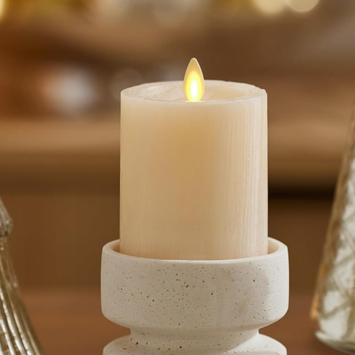 Luminara Selenite Looking Flameless Candle, White Swan 3'' X 4.5'', Battery Operated Real Wax Moving Flame Led Pillar W/Timer, H