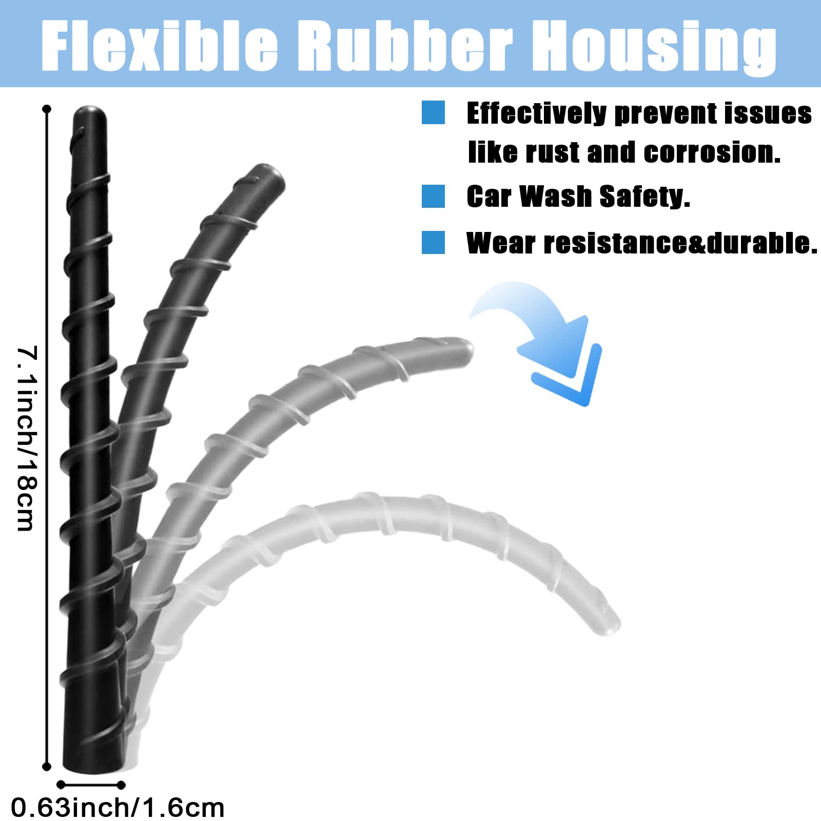 7 Inch Spiral Antenna, Flexible Rubber Antenna Replacement, Waterproof Pvc Rubber, Designed For Optimized Fm/Am Reception
