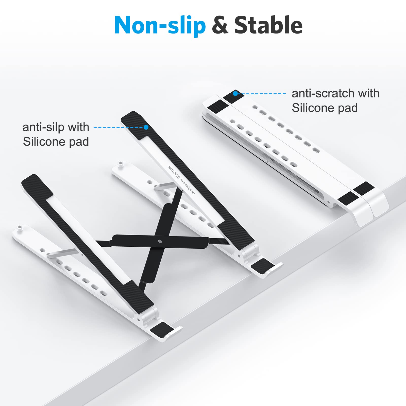 Omoton Portable Laptop Stand, Laptop Stand For Desk Ergonomic 7 Levels Angles Adjustable Computer Stand, Abs Laptop Riser Holder Compatible With All Laptops And Ipad(10 15.6')