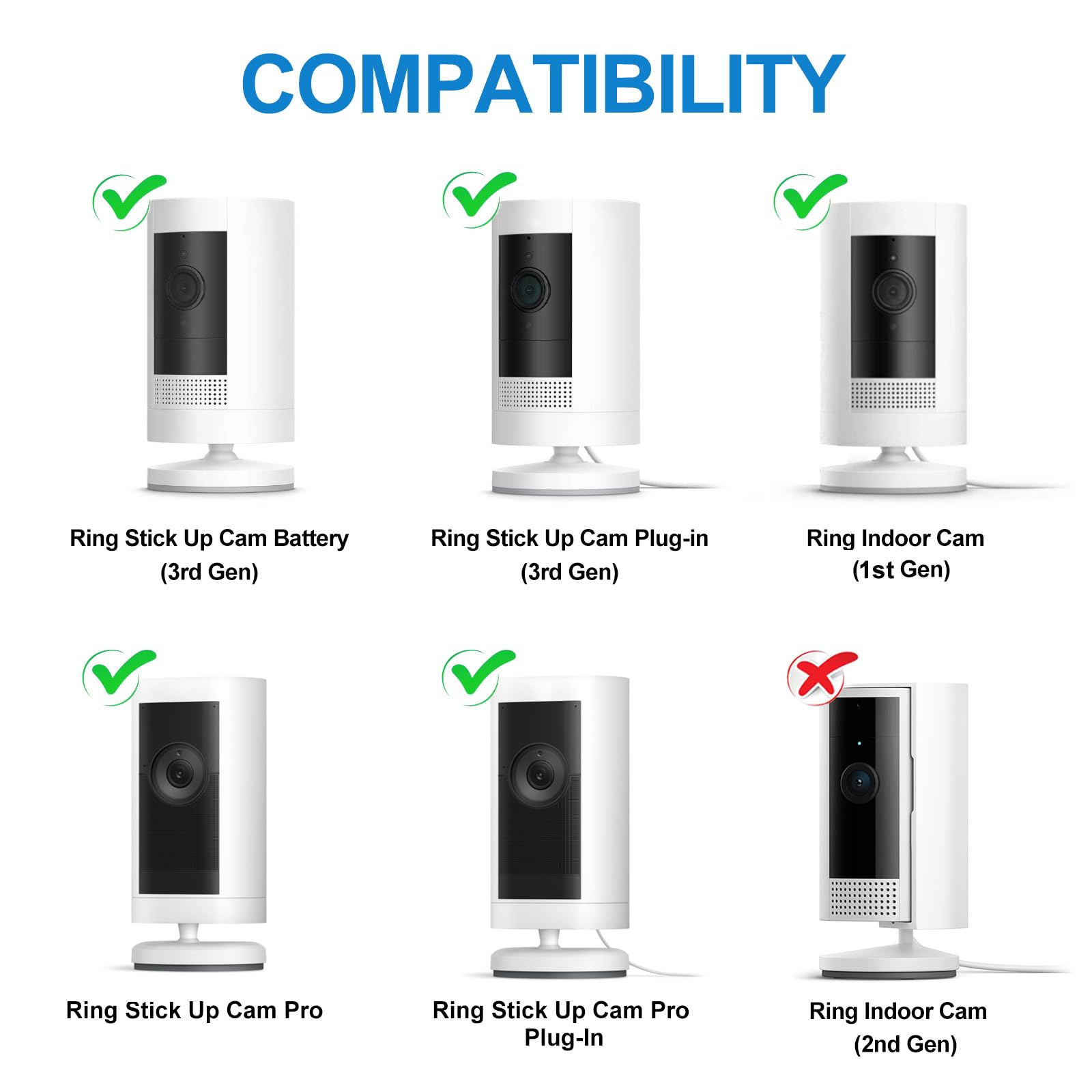 2Pack Adhesive Wall Mount For Ring Stick Up Cam & Ring Indoor Cam(1St Gen), 360 Degree Adjustable Screwless Bracket For Your Ring Surveillance Camera, 2 Ways Installation Without Drilling (Black)