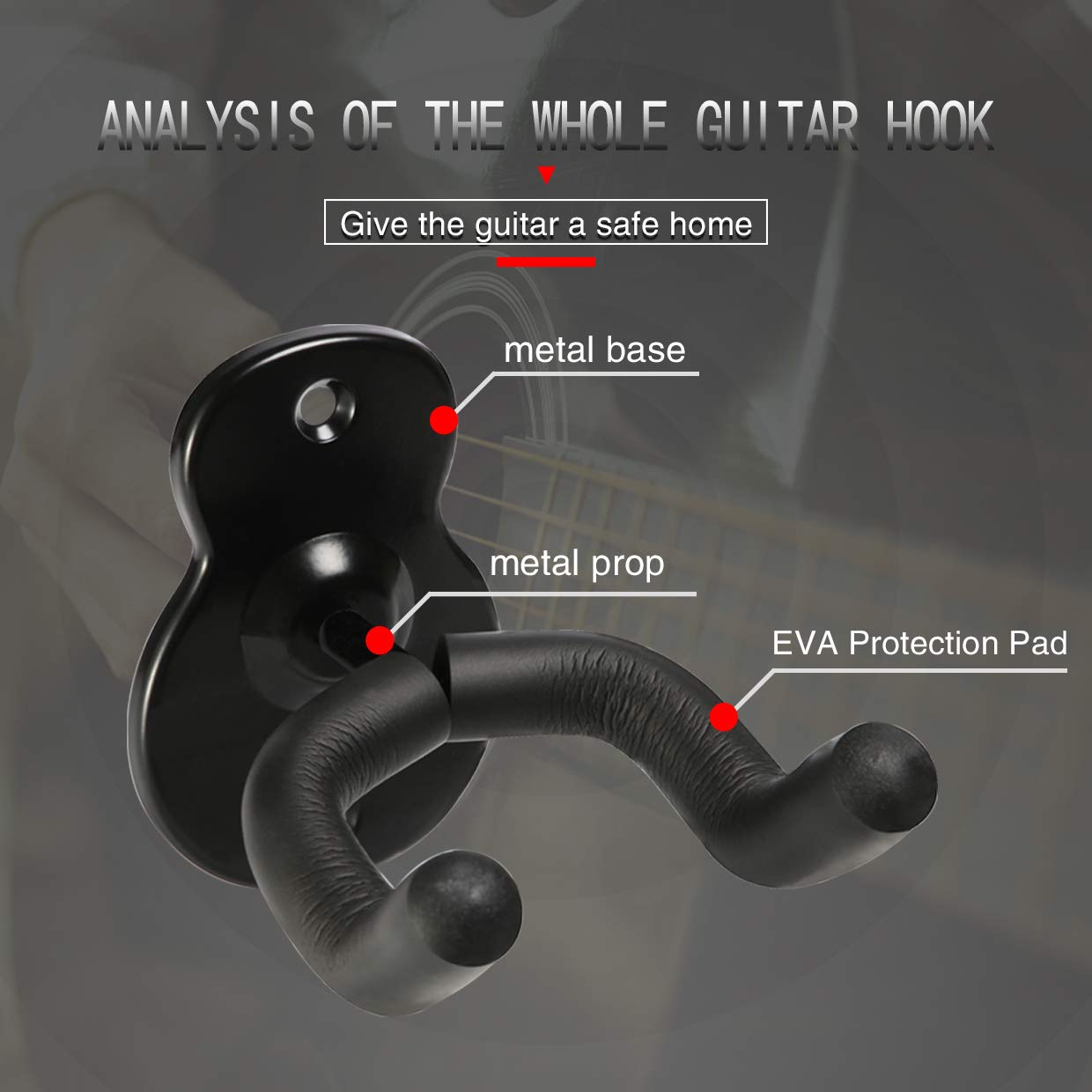 Guitar Wall Hangers, Guitar Hanger Wall Mount 4 Pack Wall Stands Holders Hooks  Home And Studio Guitar Keeper