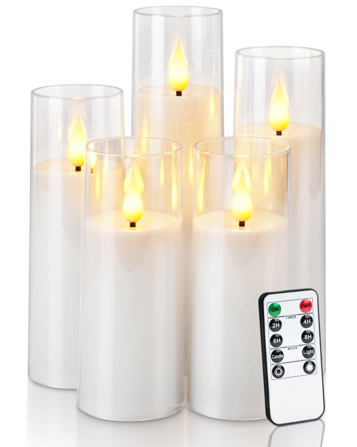 Amagic Pure White Acrylic Flameless Candles, Battery Operated Candles, Flickering Led Pillar Candles With Remote Control And Tim