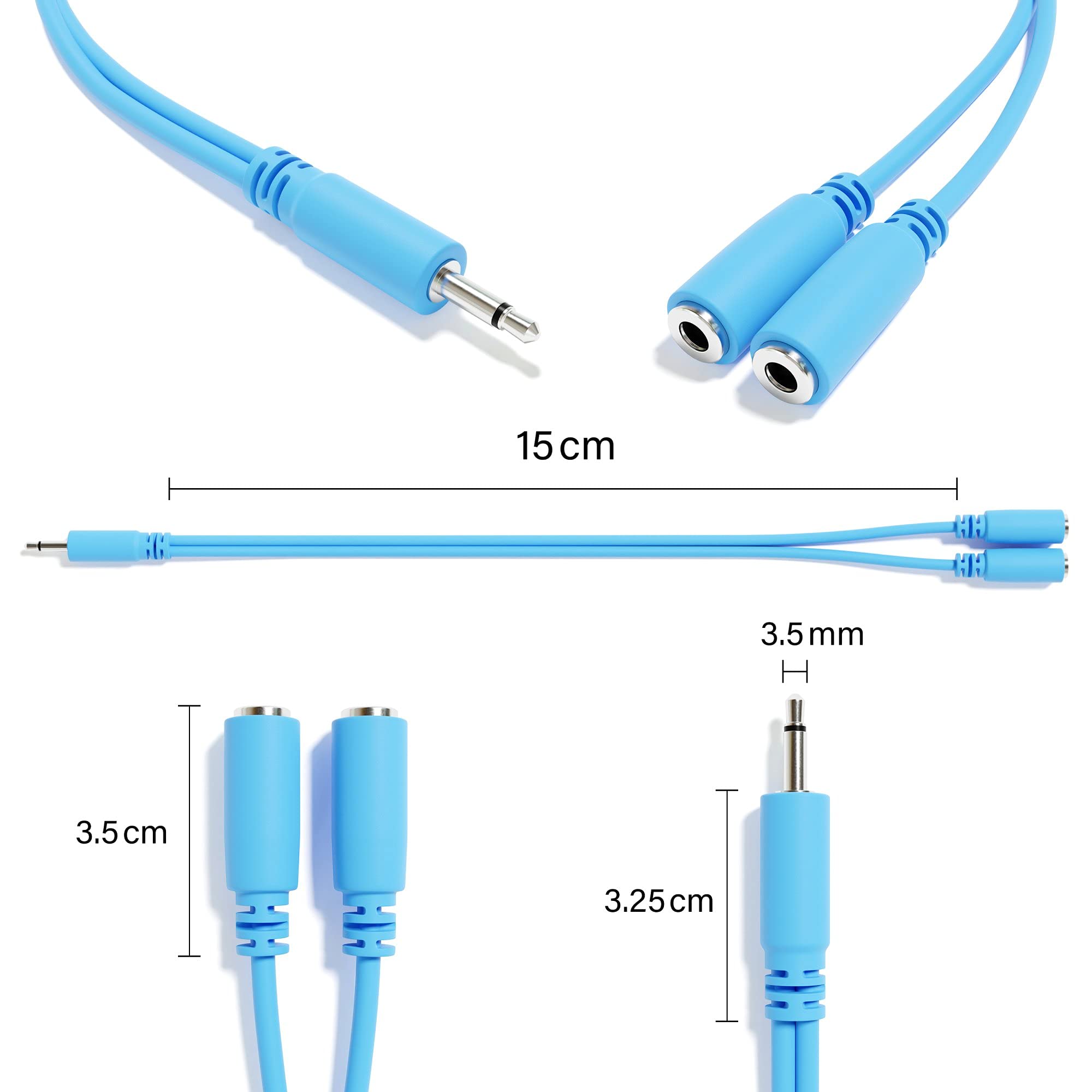 Excelvalley   5 Pack   Mono Splitter Y Patch Cables   Ts 3.5Mm 1/8'' Eurorack Synth Synthesizer [Blue]