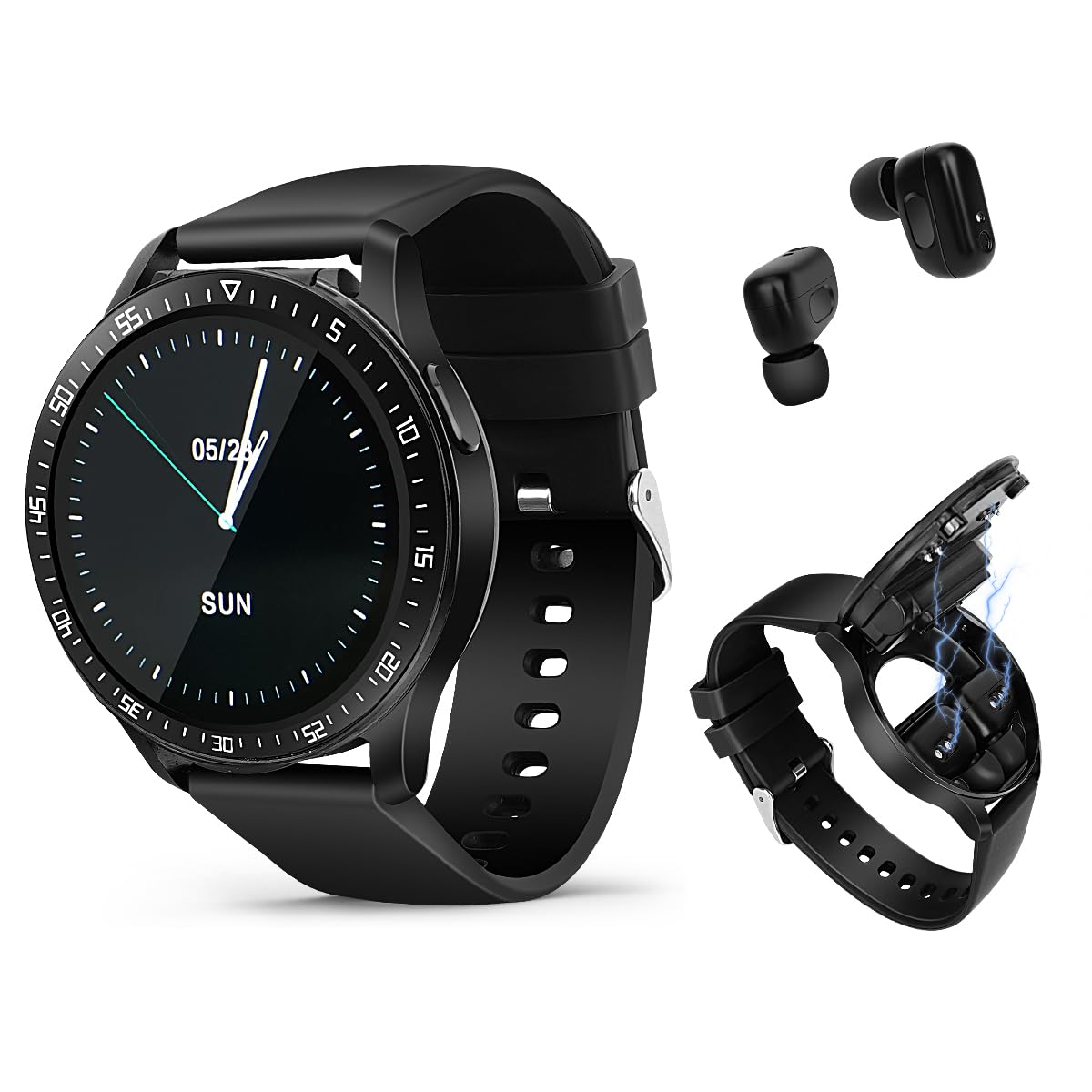 Vovoaewach Smart Watch With Earbuds, 1.32 Inch Round Fitness Watch X7, 2 In 1 Bluetooth Watch With Step,Calories,Sleep Monitor,H