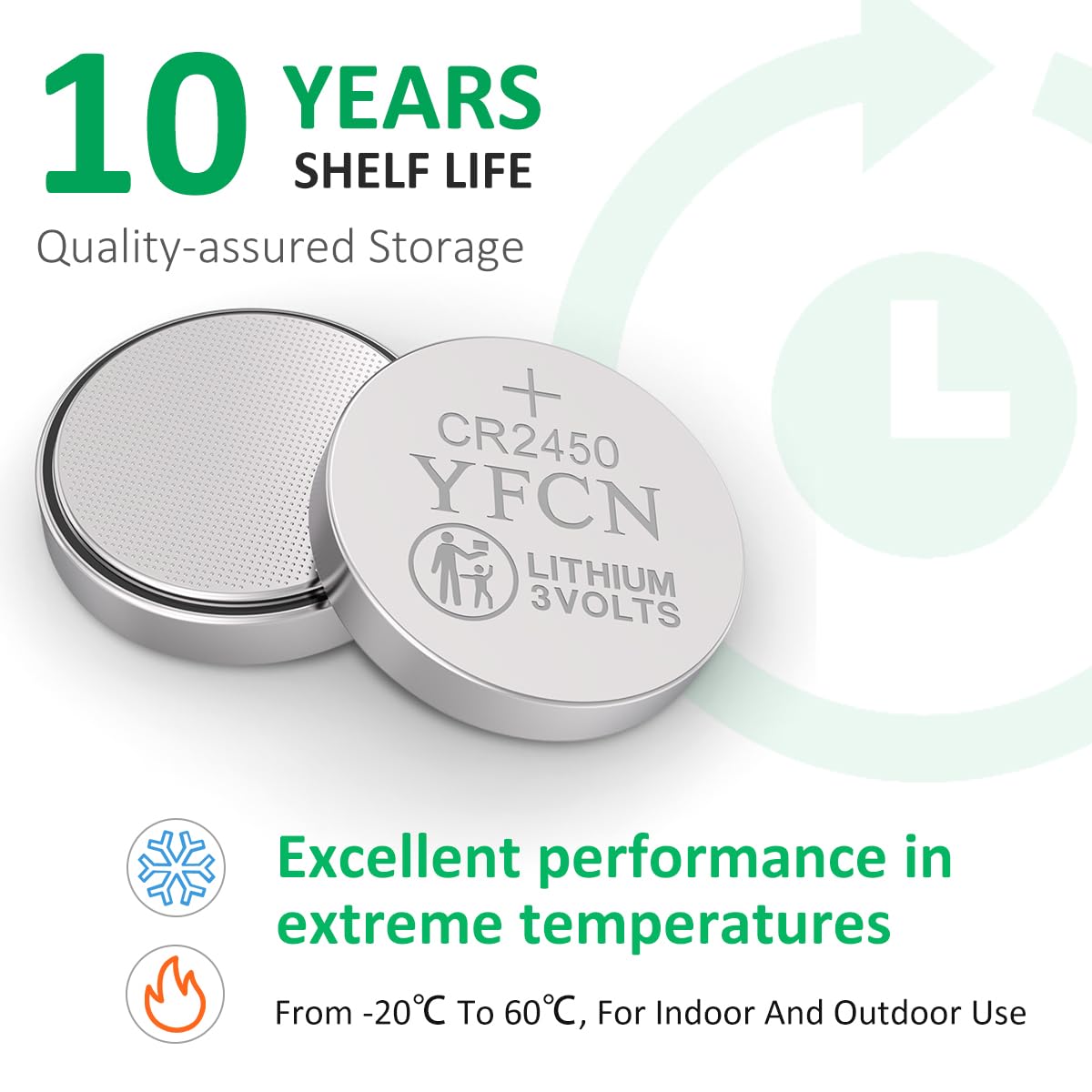 Yfcn Cr2450 Battery 3V 2450 Lithium Battery 10 Count Pack Cr2450 Batteries - 10 Years Shelf Life - Cr 2450 Coin Cell Batteries F