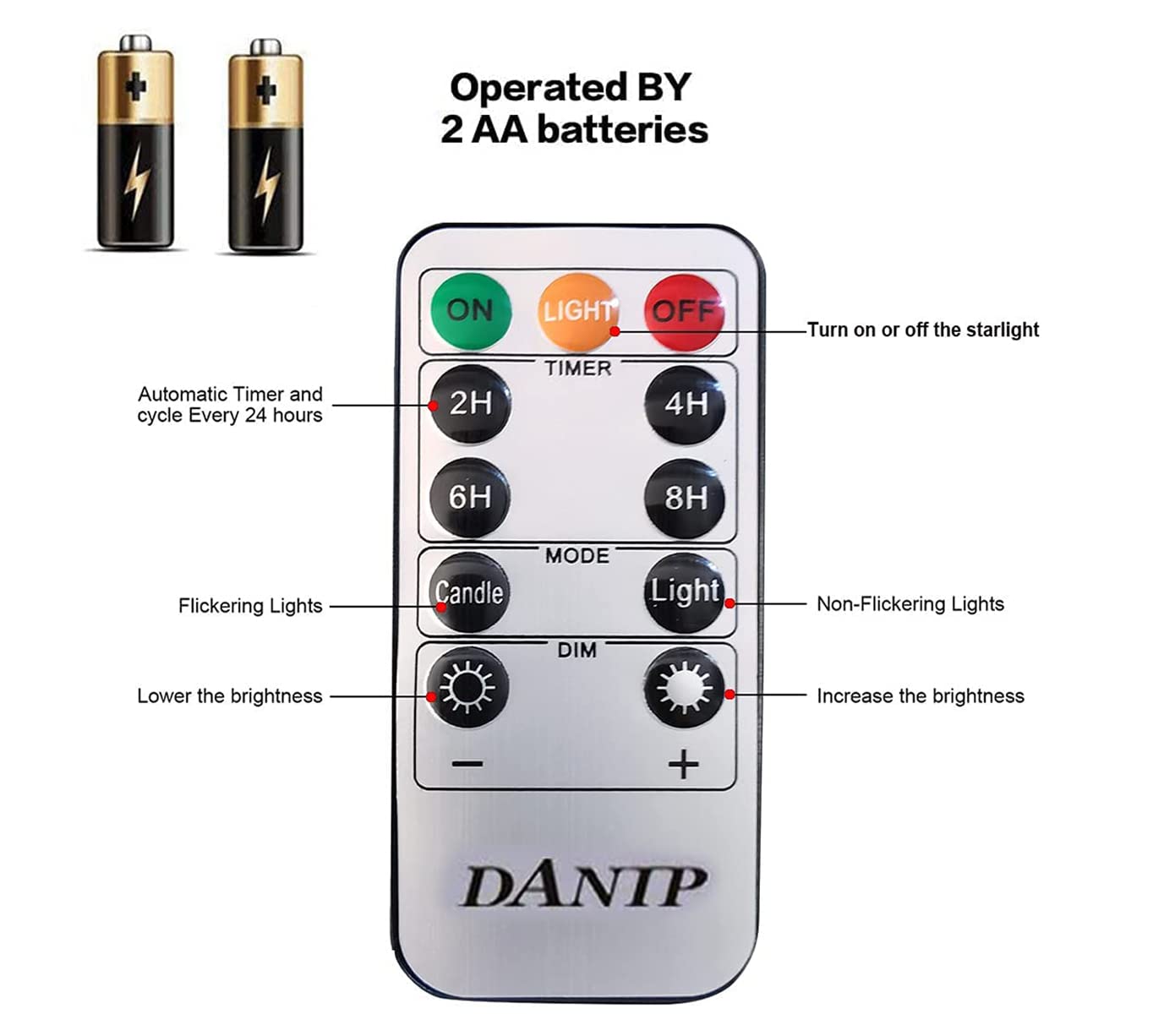 Danip Red Led Flameless Candle With Embedded Star String, 5Piece Led Candle With 11 Button Remote Control, 24 Hours Timer Functi