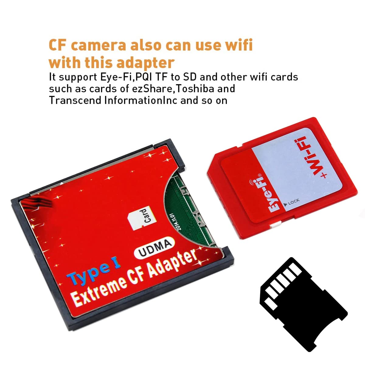 Chenyang SD to CF Card Adapter SDHC SDXC to Standard Compact Flash Type I Card Converter UDMA Card Reader with SD Card