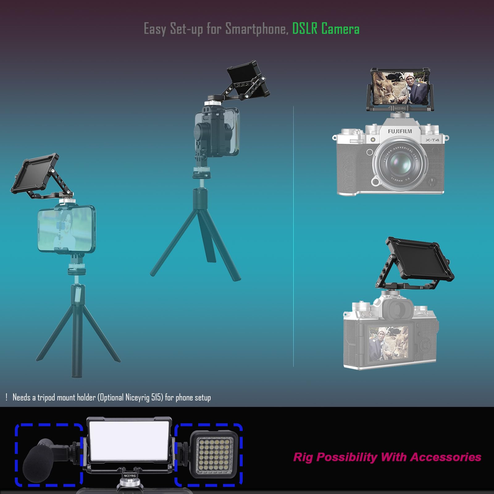 Niceyrig Vlog Selfie Mirror Camera/Phone Tiktok Twitch Youtube Live Cold Shoe Mount 360 Flip Screen Mirror Applicable For Iphone