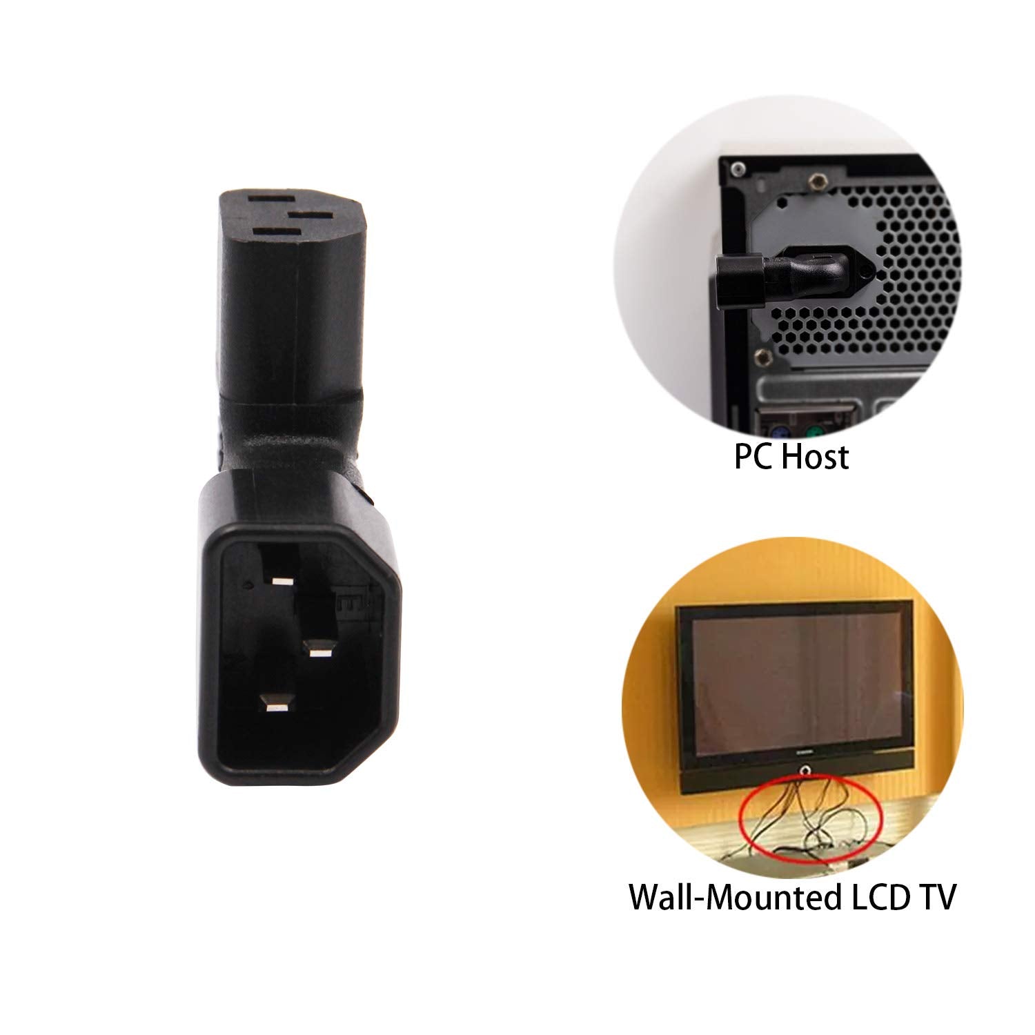 2 Pack Left Angle Iec C14 To C13 Power Adapter Pdu Plug For Lcd Wall Mount Tv