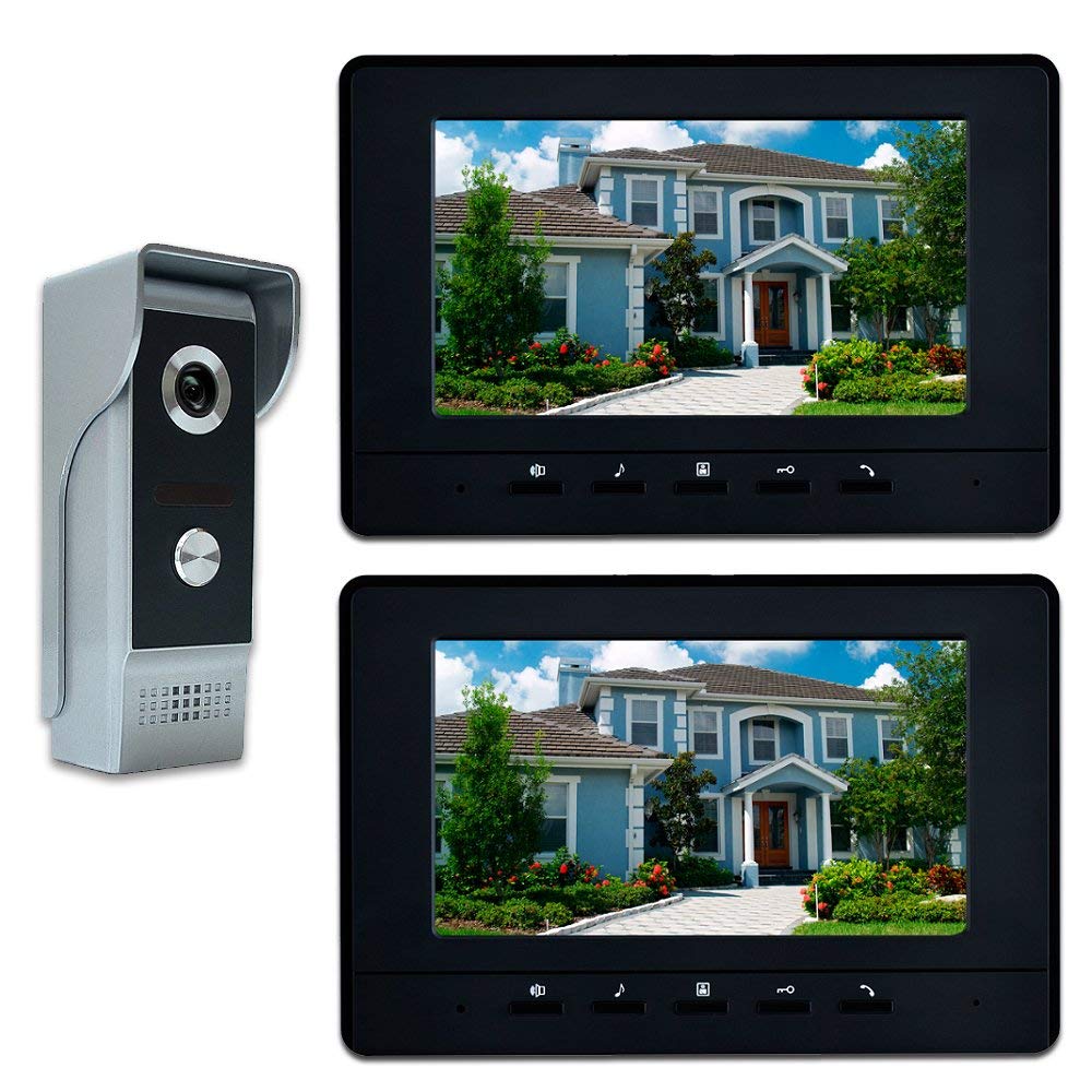 Amocam Video Intercom System, 7 Inches Video Doorbell Door Phone System, Wired Video Door Phone Hd Camera Kits Dual Way Intercom For Villa House Office Apartment 1 Ir Camera 2 Lcd Color Monitor