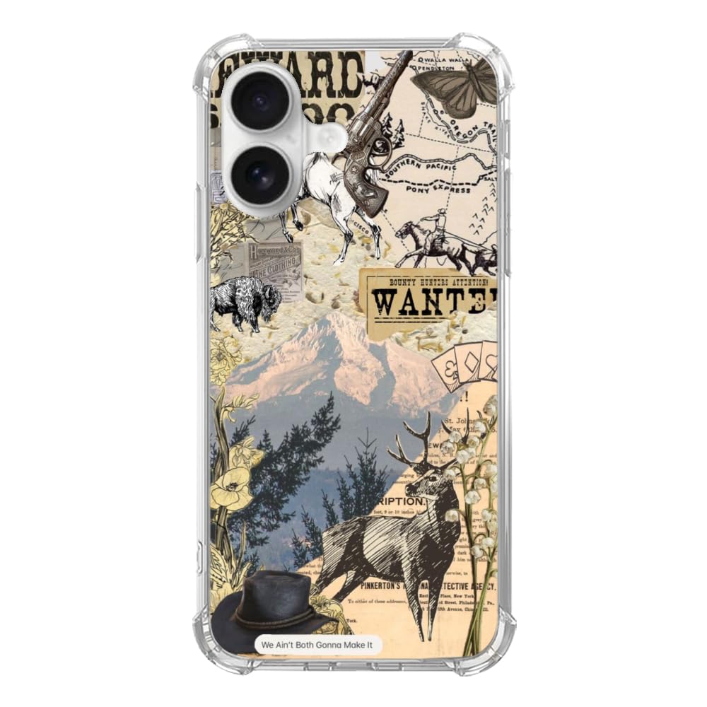 Gialcenik Vintage Cowboy Collage Phone Case Compatible With Iphone 16, Floral Plants Butterfly Horse Collage Case Cover For Ipho