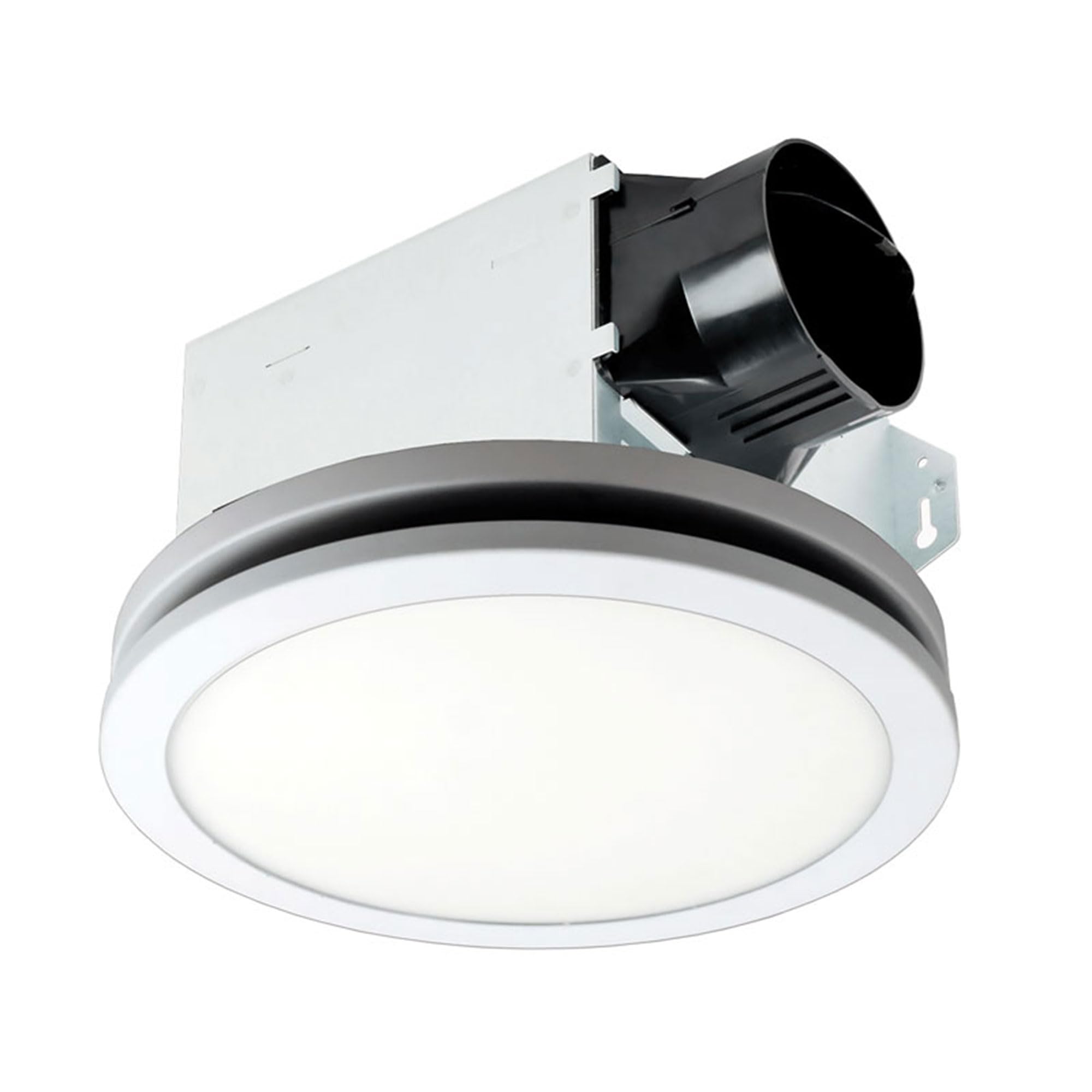 breez Delta Integrity 100 CFM Exhaust Bath Fan, LED Edge-Lit Flat Round Panel Light, Energy Efficient Quiet Operation Ceiling Mo
