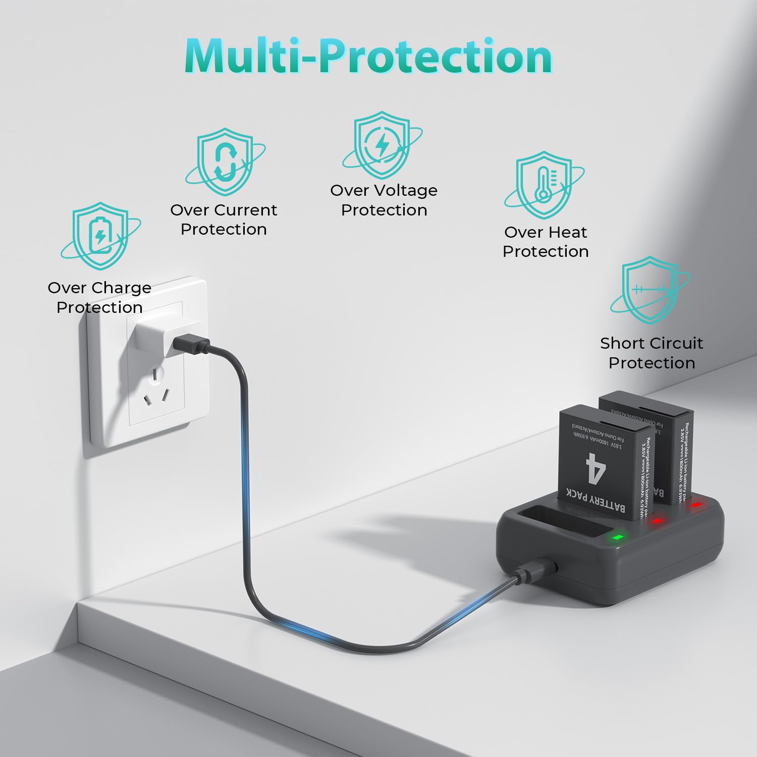 Lp Battery Charger Pack Compatible With Dji Osmo Action 3/4, 2 Pack1800Mah Dji Osmo Action 4 Camera Batteries, 3 Channel Usb Cha