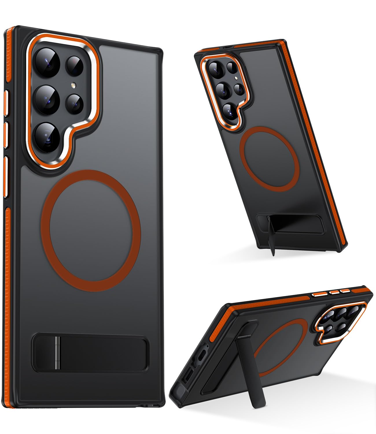 MAKAVO Magnetic for Samsung Galaxy S23 Ultra Case with Stand, Compatible with MagSafe, Slim Translucent Matte Military-Grade Dro