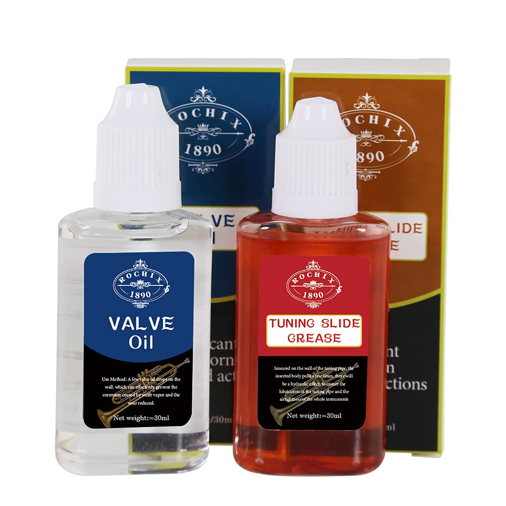 Rochix Synthetic Valve Oil & Tuning Slide Grease For Trumpet,Trombone,French Horn,Tuba,Euphonium And Other Brass Instruments