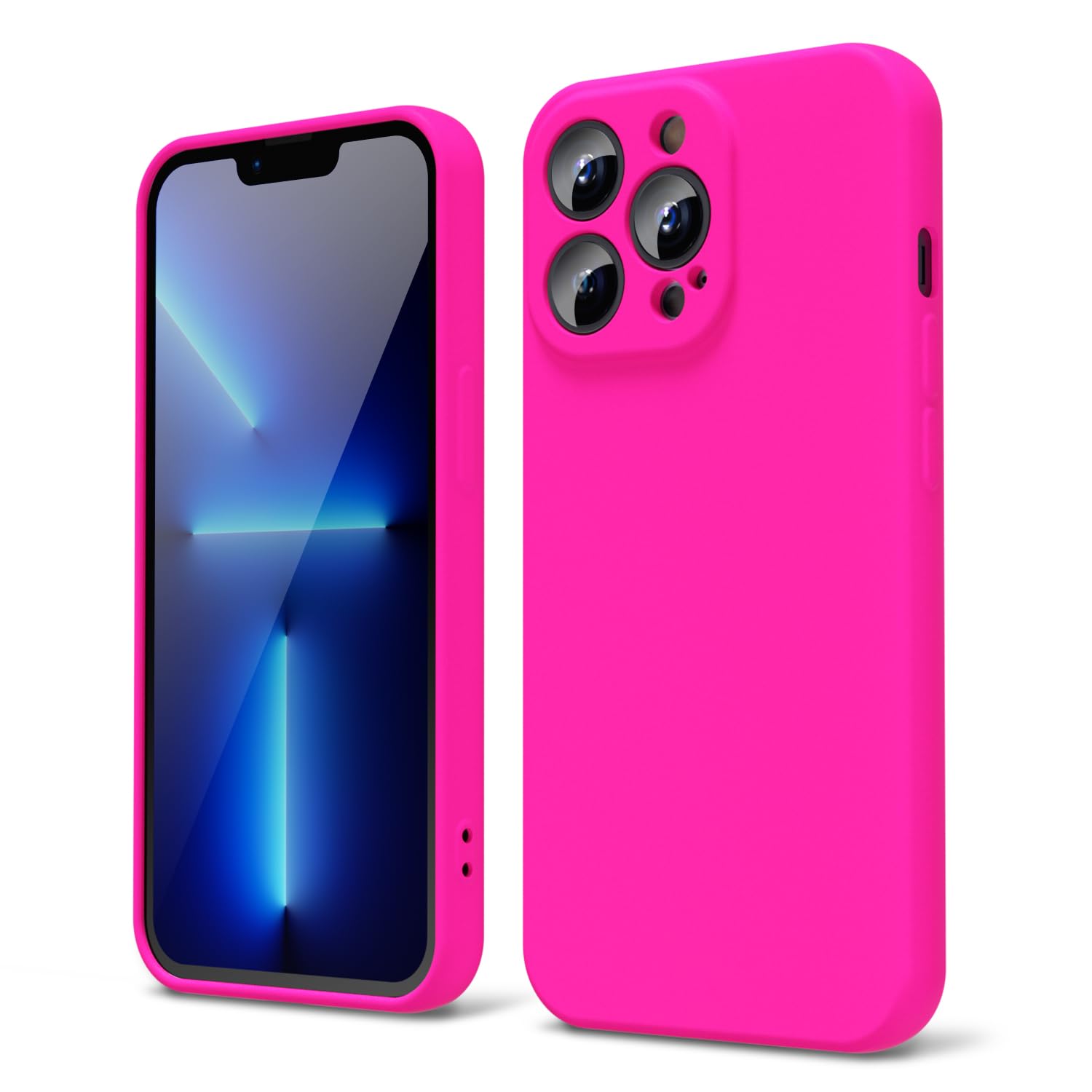 Oakxco For Iphone 13 Pro Phone Case Liquid Silicone, Fluorescent Bright Solid Color, Cute Thin Slim Soft Rubber Tpu Plain Smooth