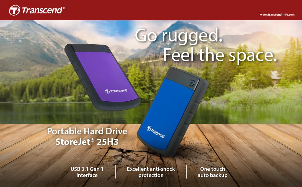 Transcend 4TB Portable Hard Drive, USB 3.0, 2.5-inch, Purple, Model TS4TSJ25H3P, Durable Plastic/Rubber Design